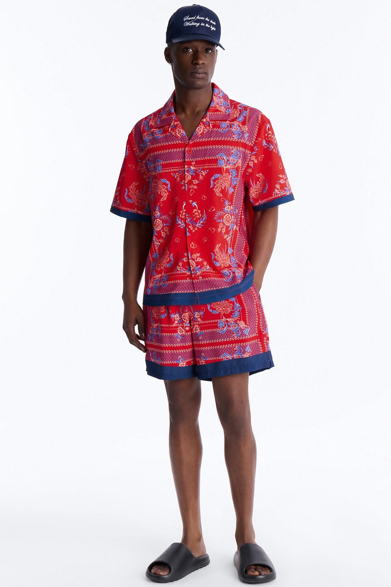 Relaxed Mirage Bloom Cuban Collar Button Shirt - Red image 2