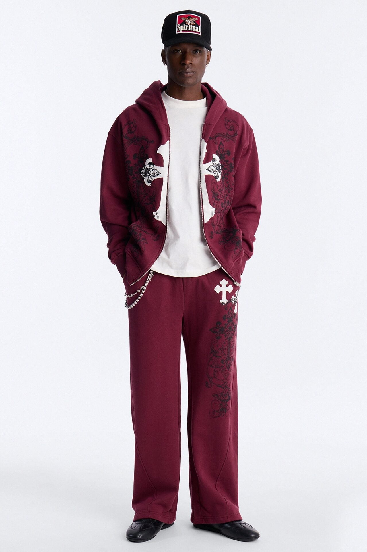 Cross Patch Zip Hoodie - Burgundy image 2