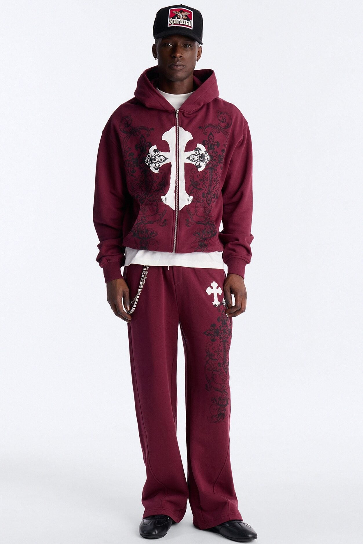 Cross Patch Zip Hoodie - Burgundy image 4