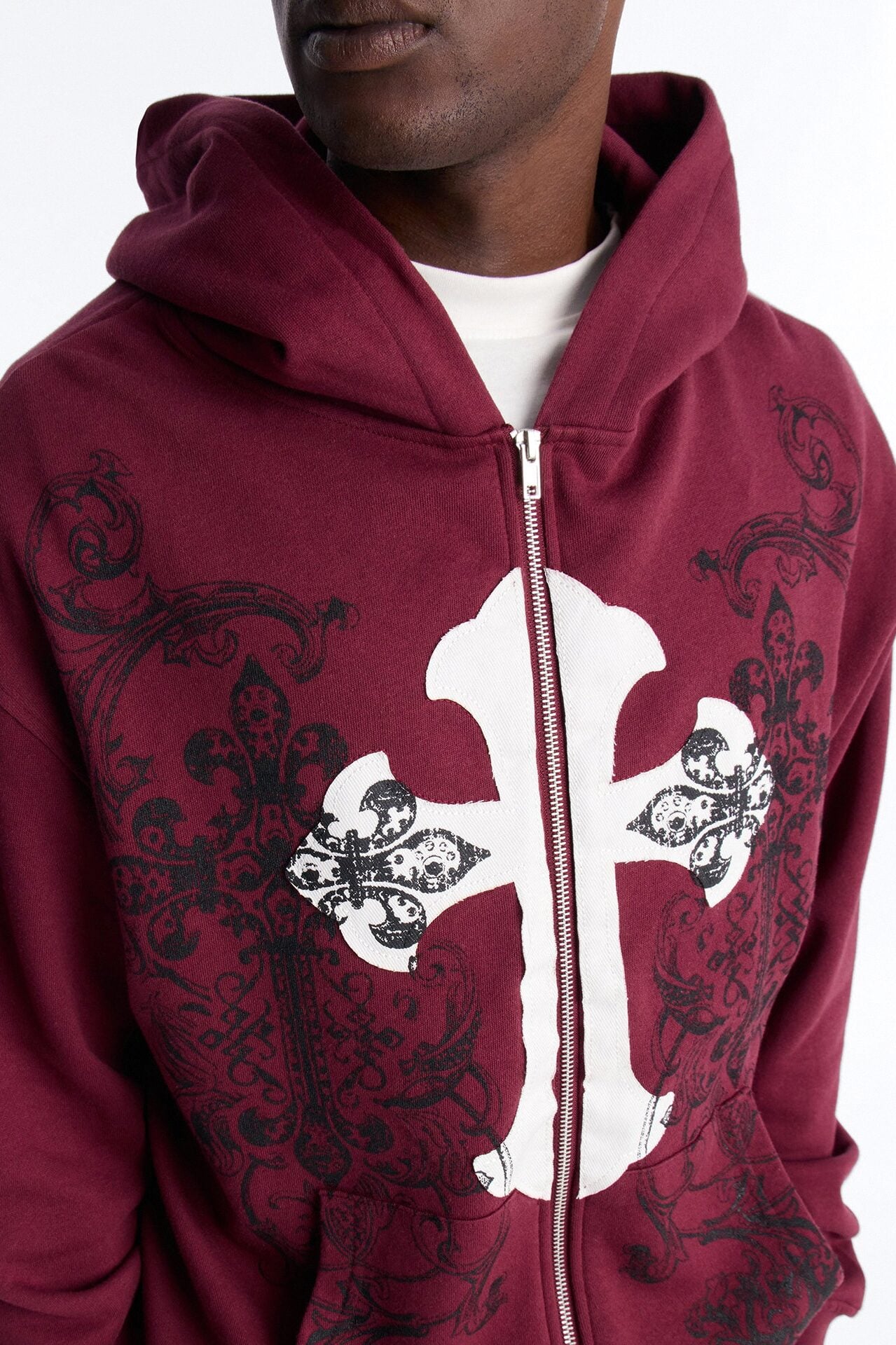 Cross Patch Zip Hoodie - Burgundy image 3
