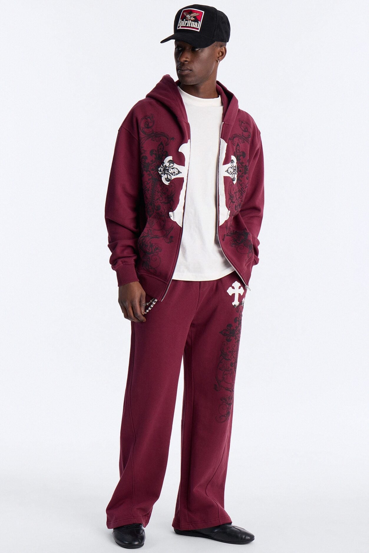 Cross Patch Sweatpants - Burgundy image 2