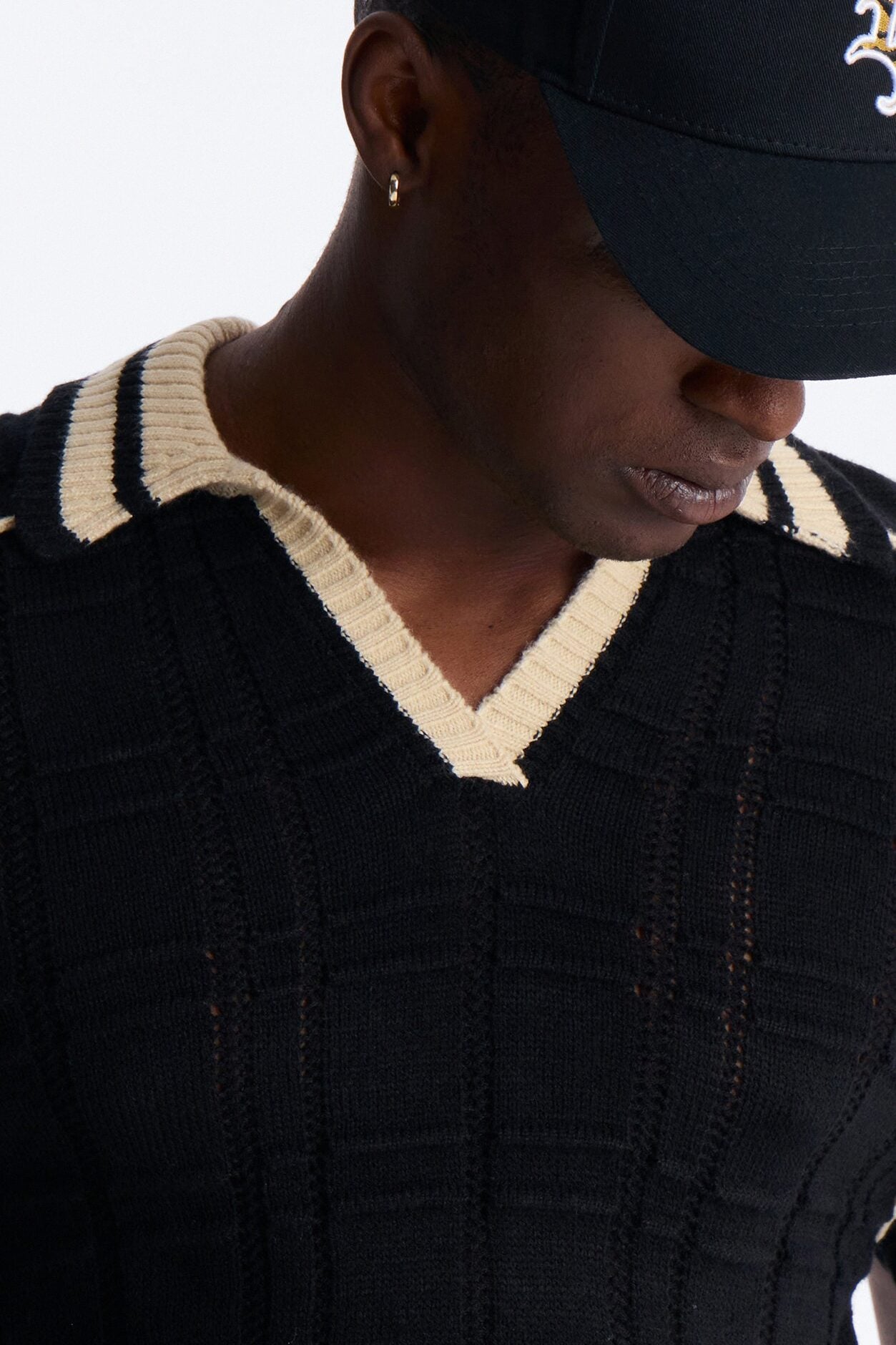 Relaxed Riviera Johnny Collar Knit Polo - Black image 3