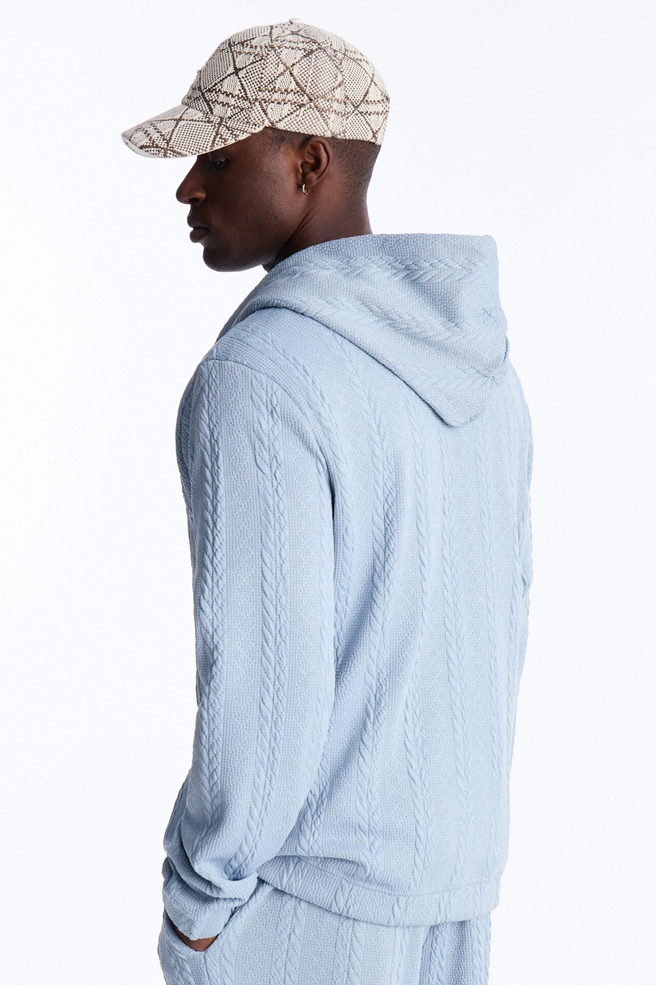 Textured Cozy Braided Hooded Jacket - Blue image 4