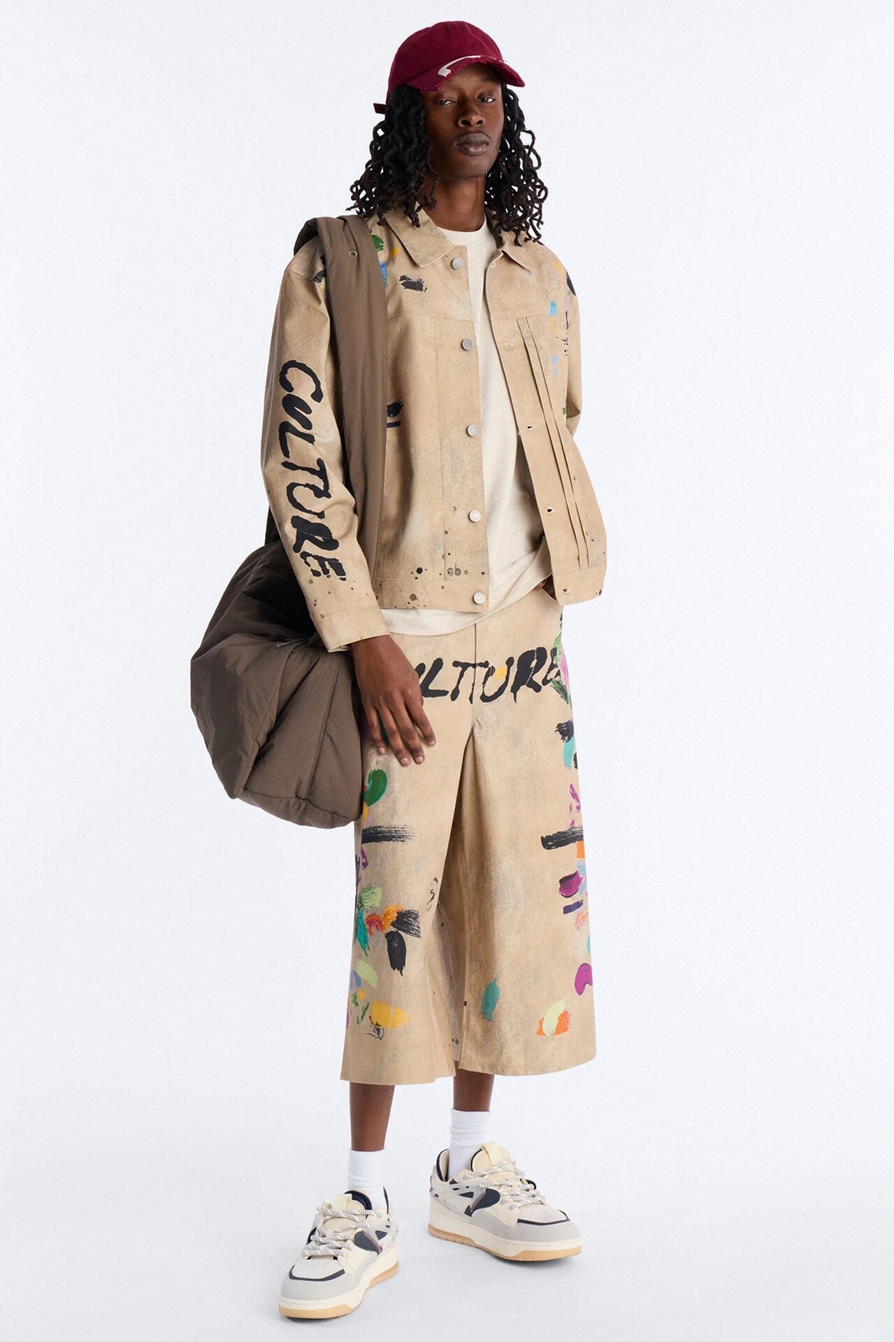 Cropped Culture Society Paint Splatter Boxy Work Jacket - Khaki image 2