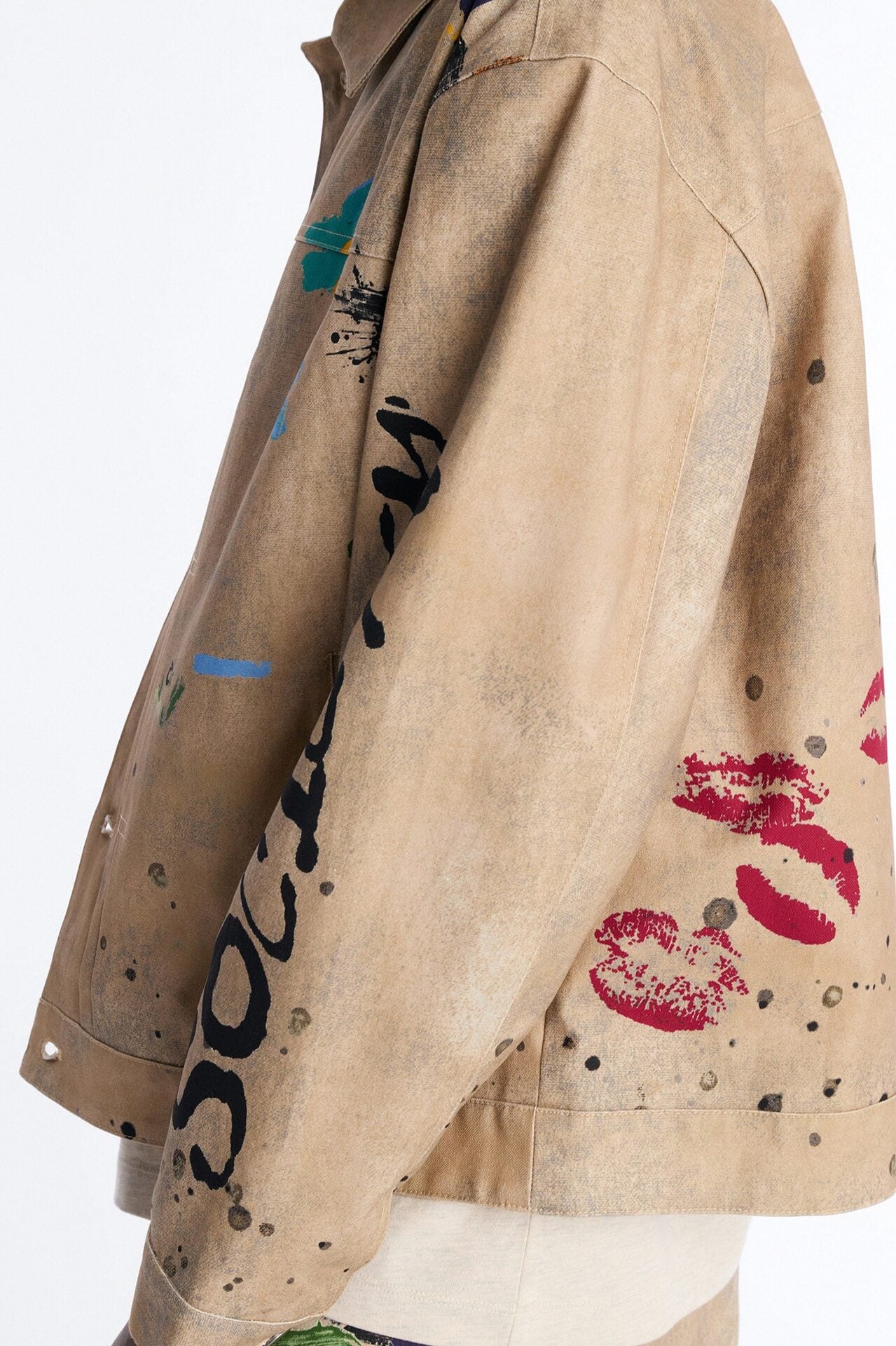 Cropped Culture Society Paint Splatter Boxy Work Jacket - Khaki image 4