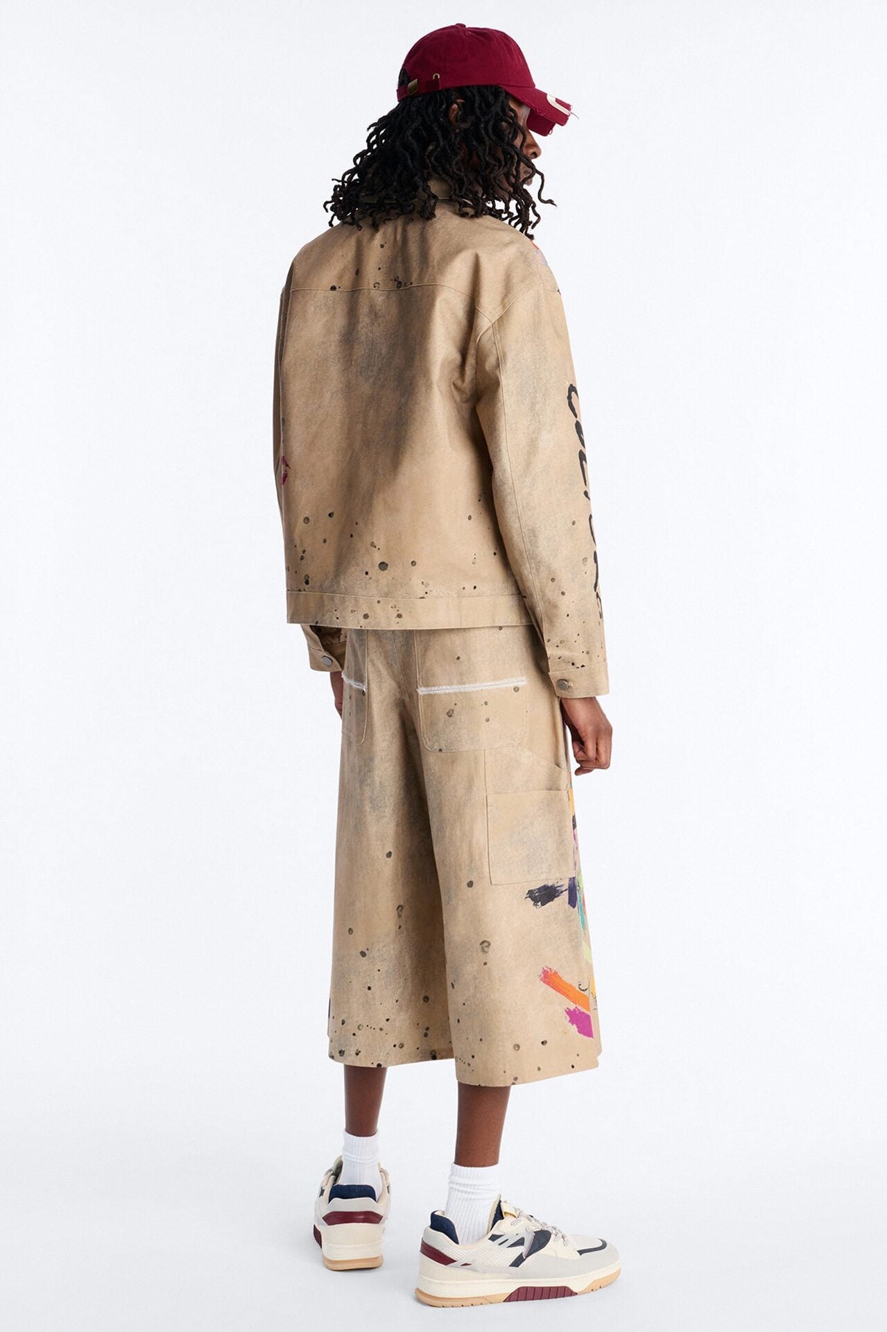 Cropped Culture Society Paint Splatter Boxy Work Jacket - Khaki image 5
