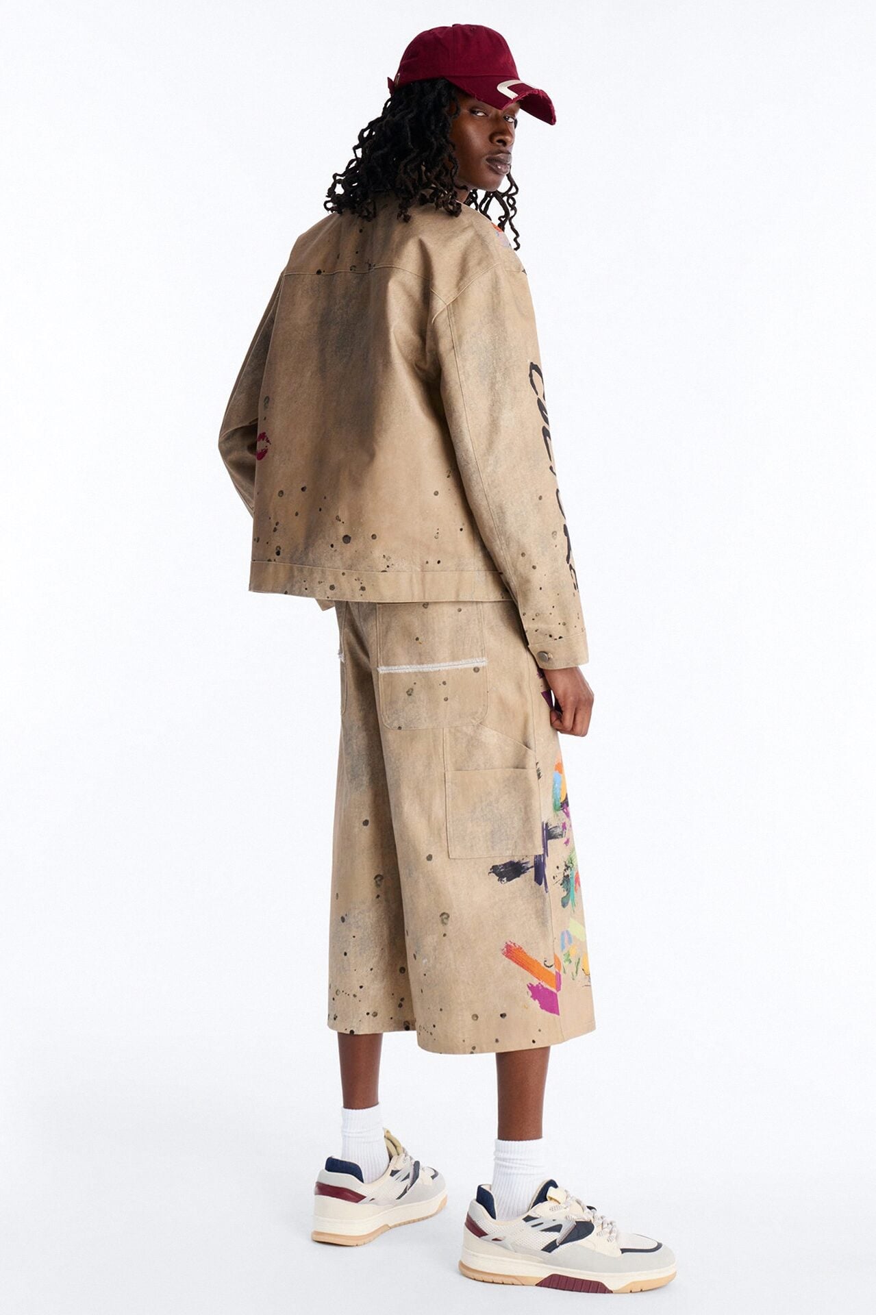 Super Baggy Culture Society Paint Splatter Short - Khaki image 4