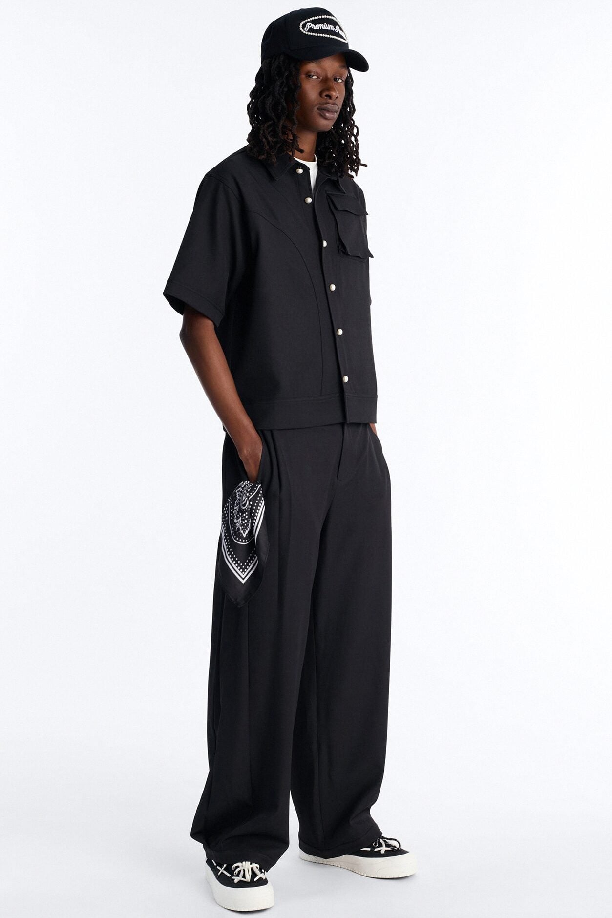 Baggy Side Pleated Panel Trouser - Black image 2