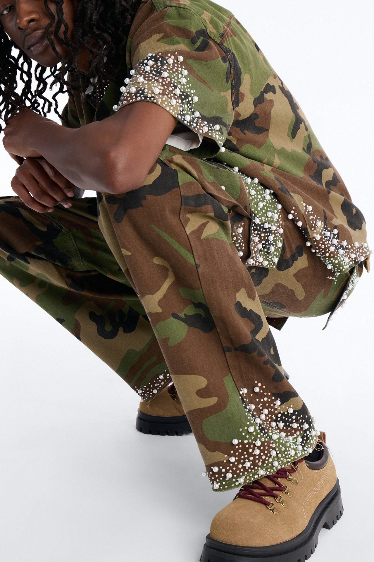Baggy Pearl World Embellished Pant - Camouflage image 4
