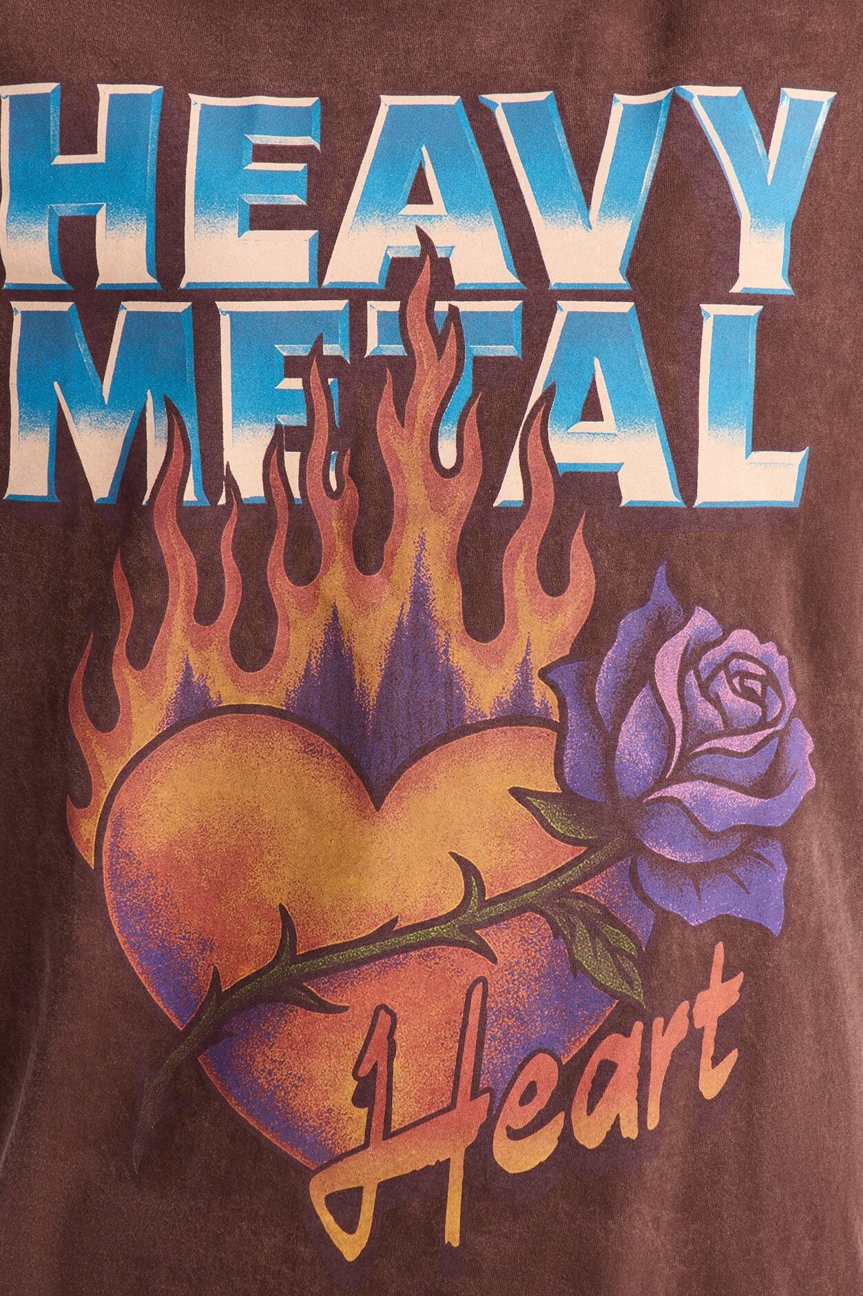 Heavy Metal Flaming Heart Washed Tee - Brown image 3