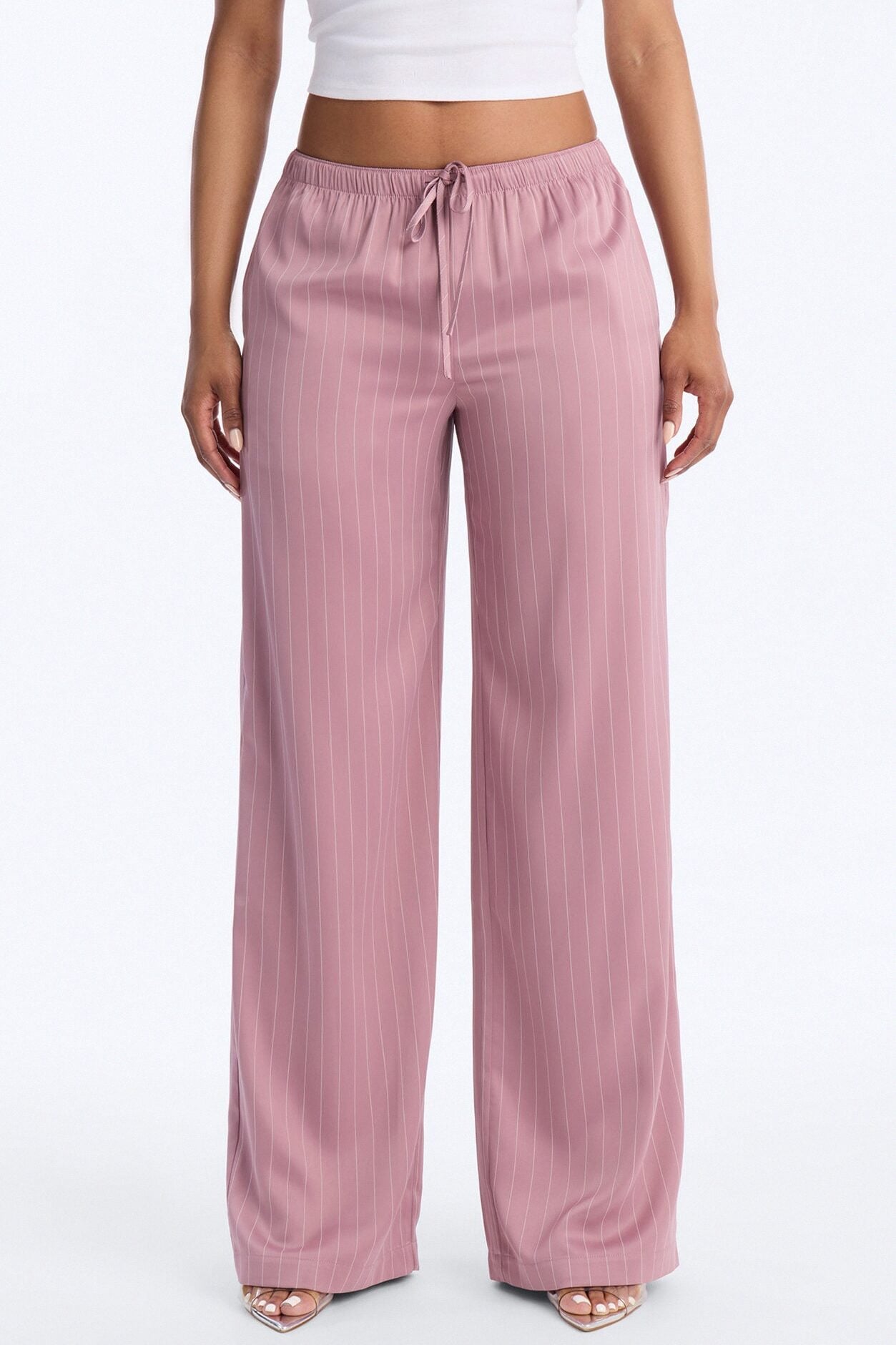 Lulu Pinstripe Satin Wide Leg Pant 32″ - Mauve image 2