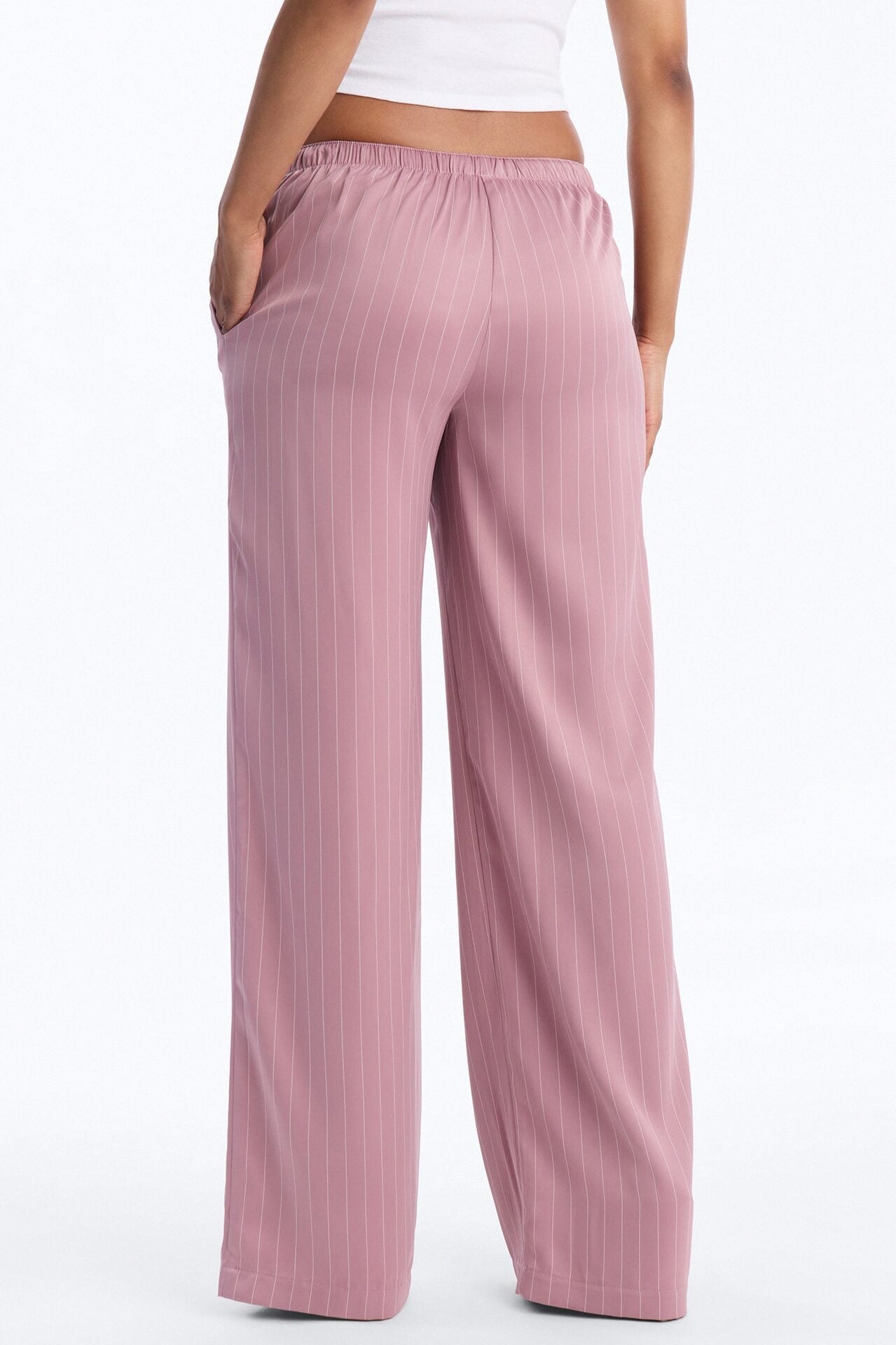 Lulu Pinstripe Satin Wide Leg Pant 32″ - Mauve image 4