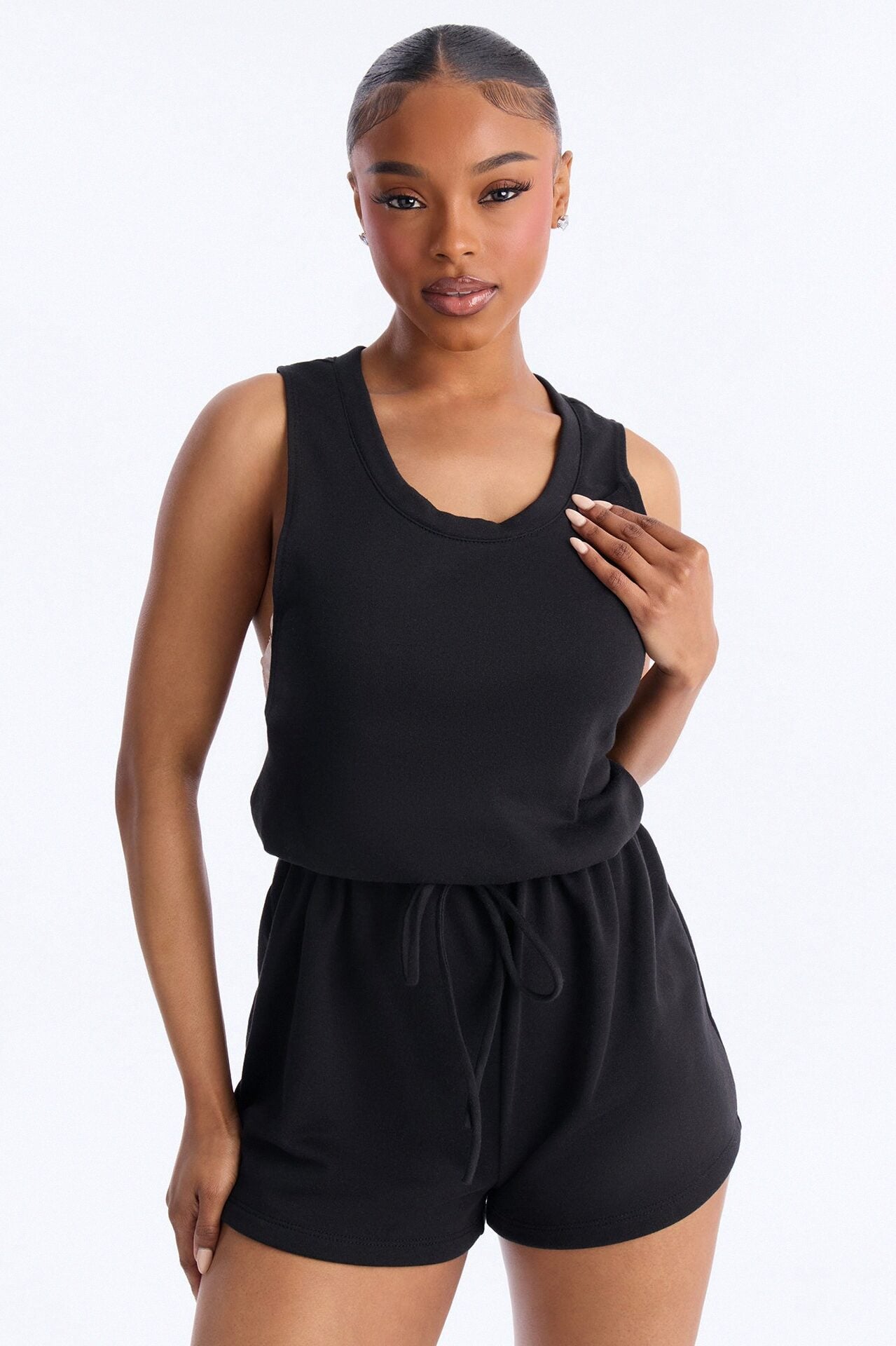 Weekend Chill French Terry Romper - Black image 2