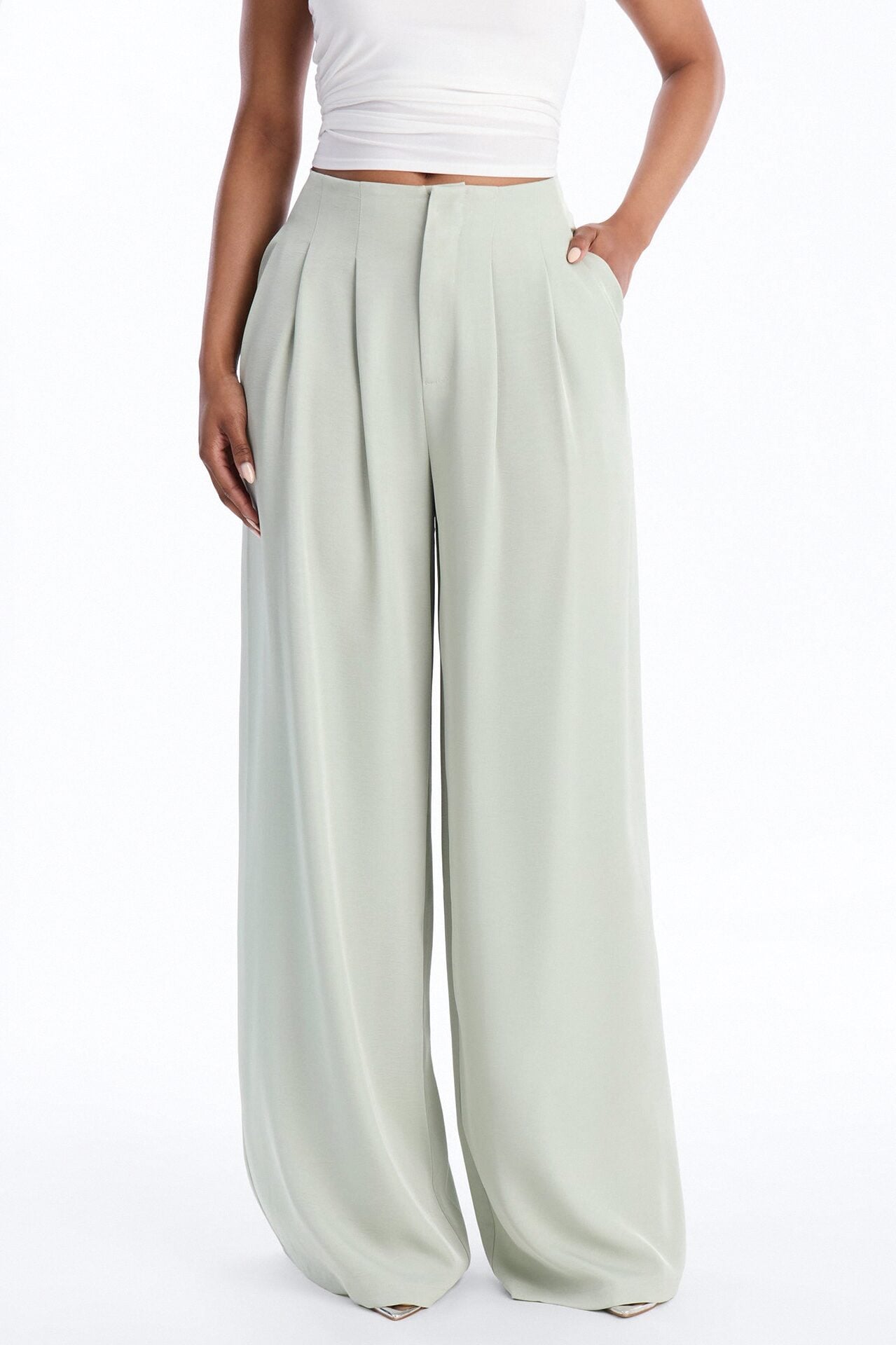 Valeria Pleated High Rise Wide Leg Pant 33″ - Sage image 2