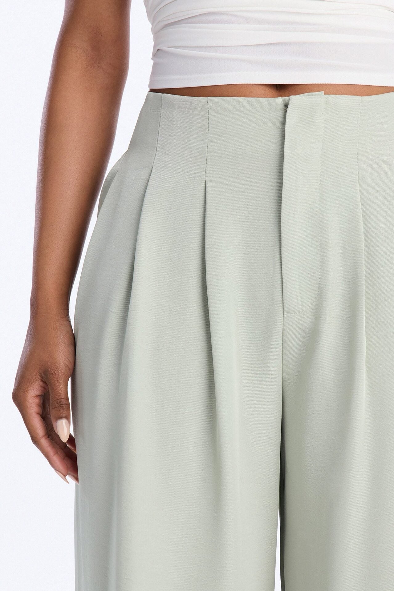 Valeria Pleated High Rise Wide Leg Pant 33″ - Sage image 3