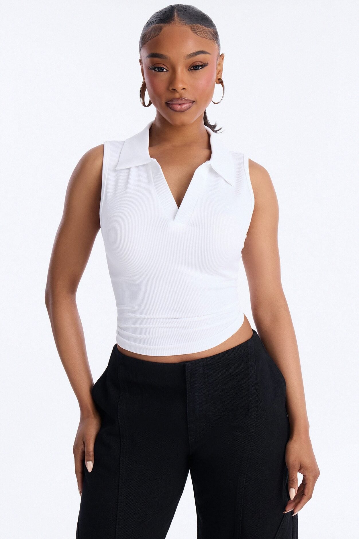 Lyra Seamless Rib Basic Sleeveless Collared Top - White image 2