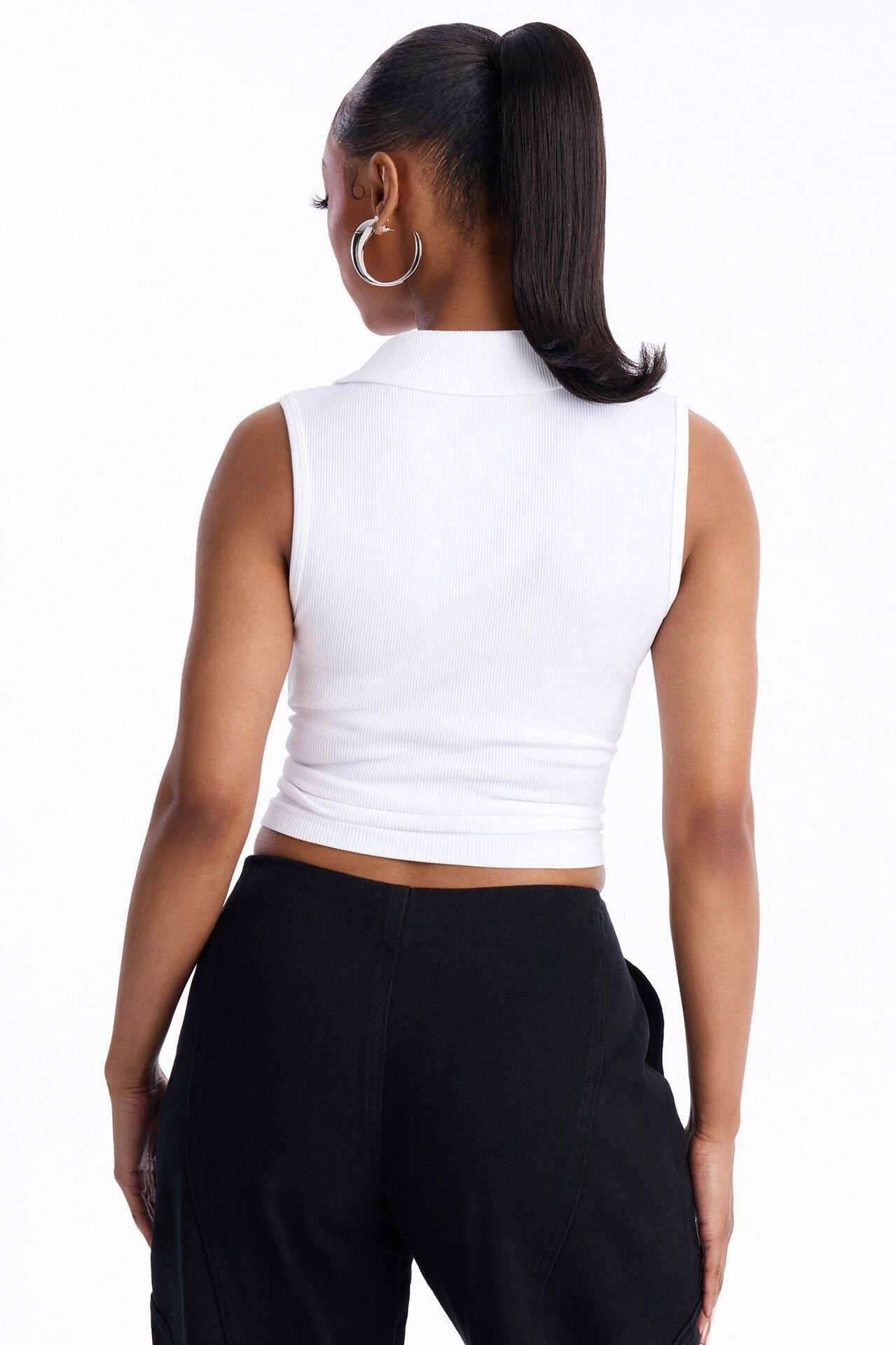 Lyra Seamless Rib Basic Sleeveless Collared Top - White image 4