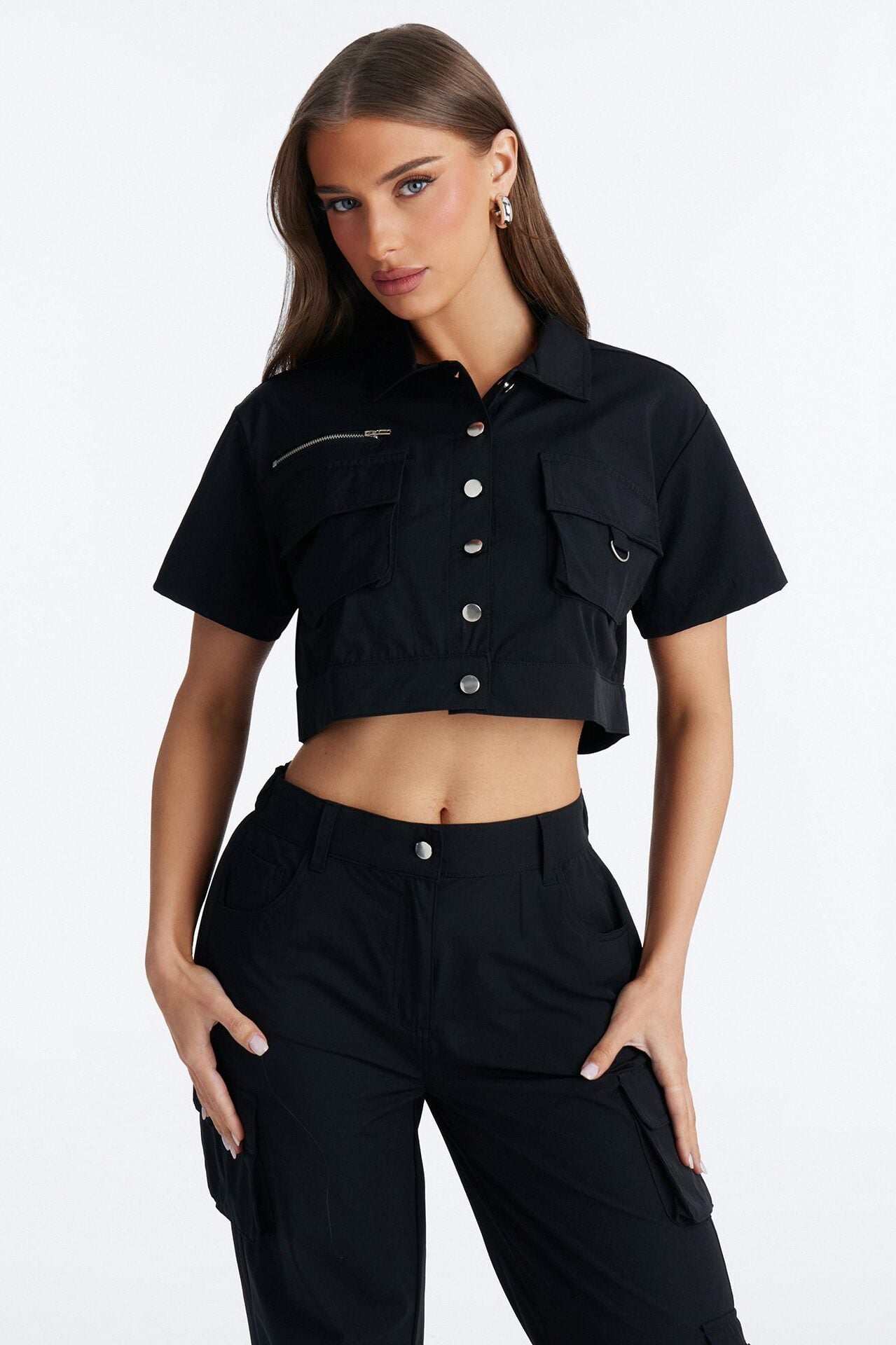Nessa Nylon Cargo Pant Set - Black image 2