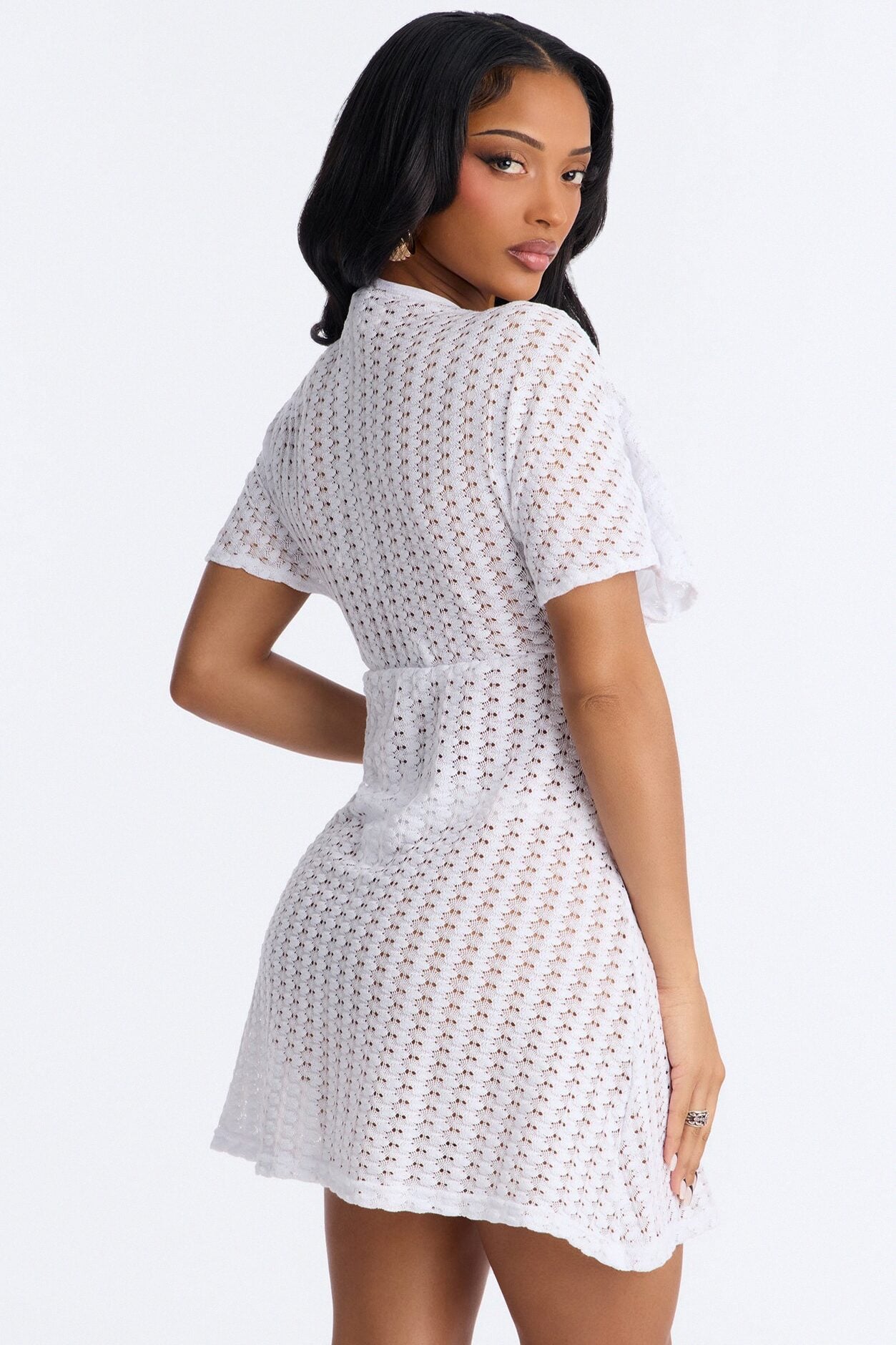 Palm Tree Shade Swim Cover Up Mini Dress - White image 4