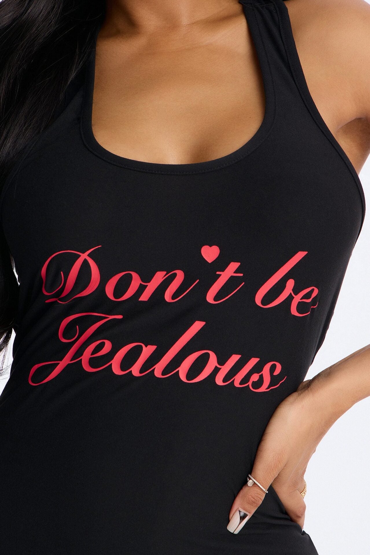 Don't Be Jealous PJ Sleep Dress - Black/Red image 2