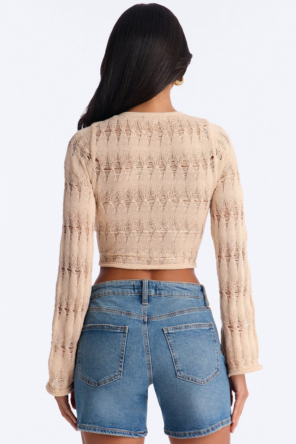 Spring Kissed Ruched Crochet Sweater Top - Natural image 4