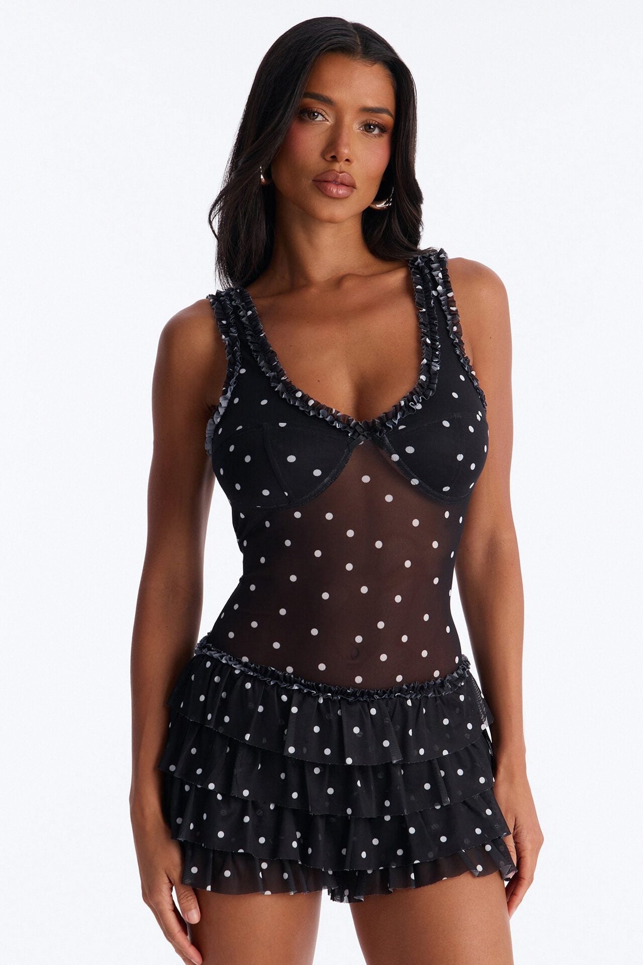 Reena Mesh Polka Dot Romper - Black image 2