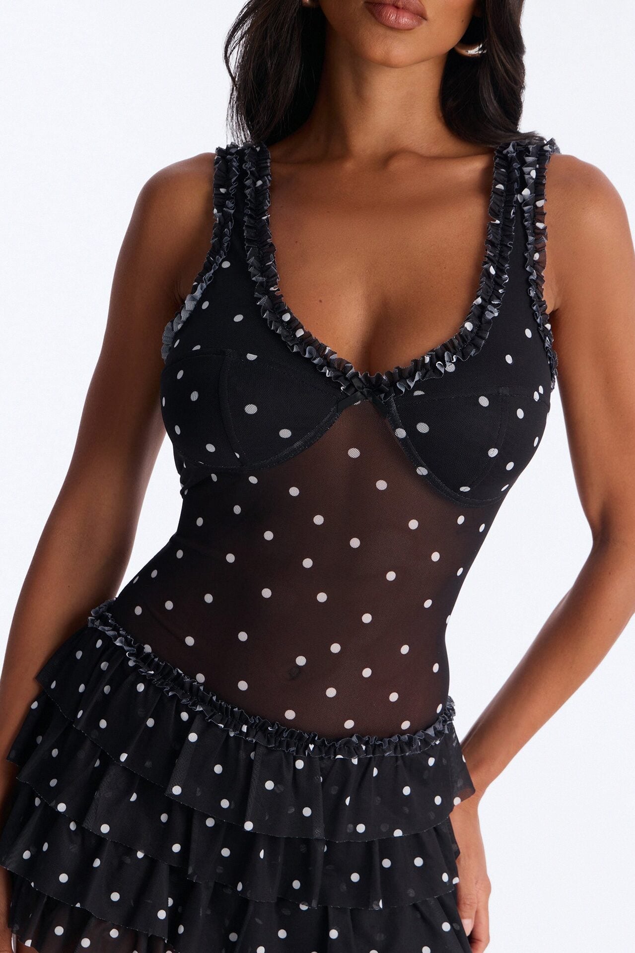 Reena Mesh Polka Dot Romper - Black image 3