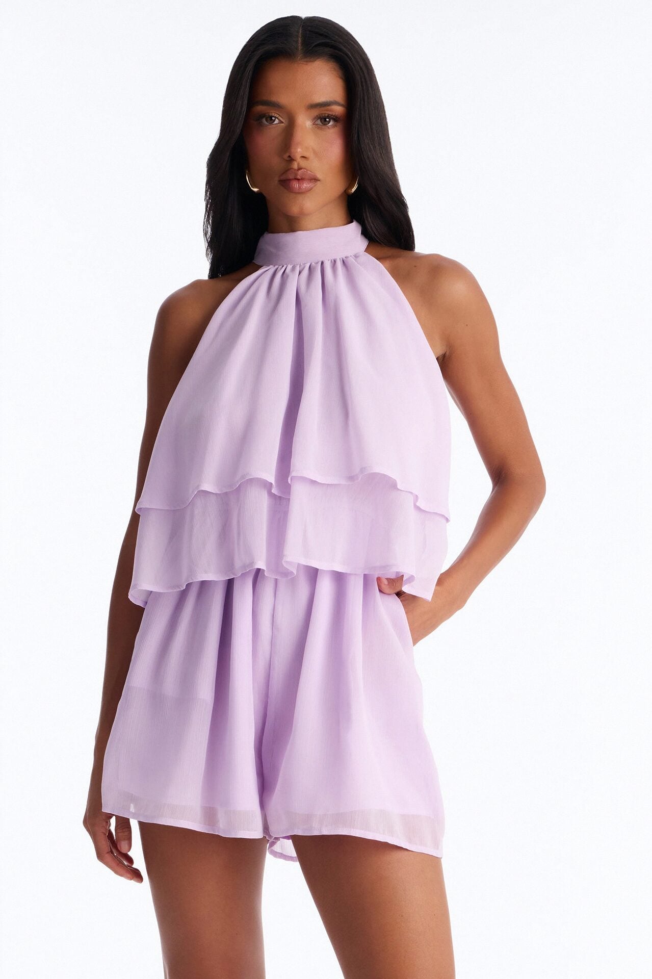 Josephine Chiffon Ruffle Romper - Lilac image 2