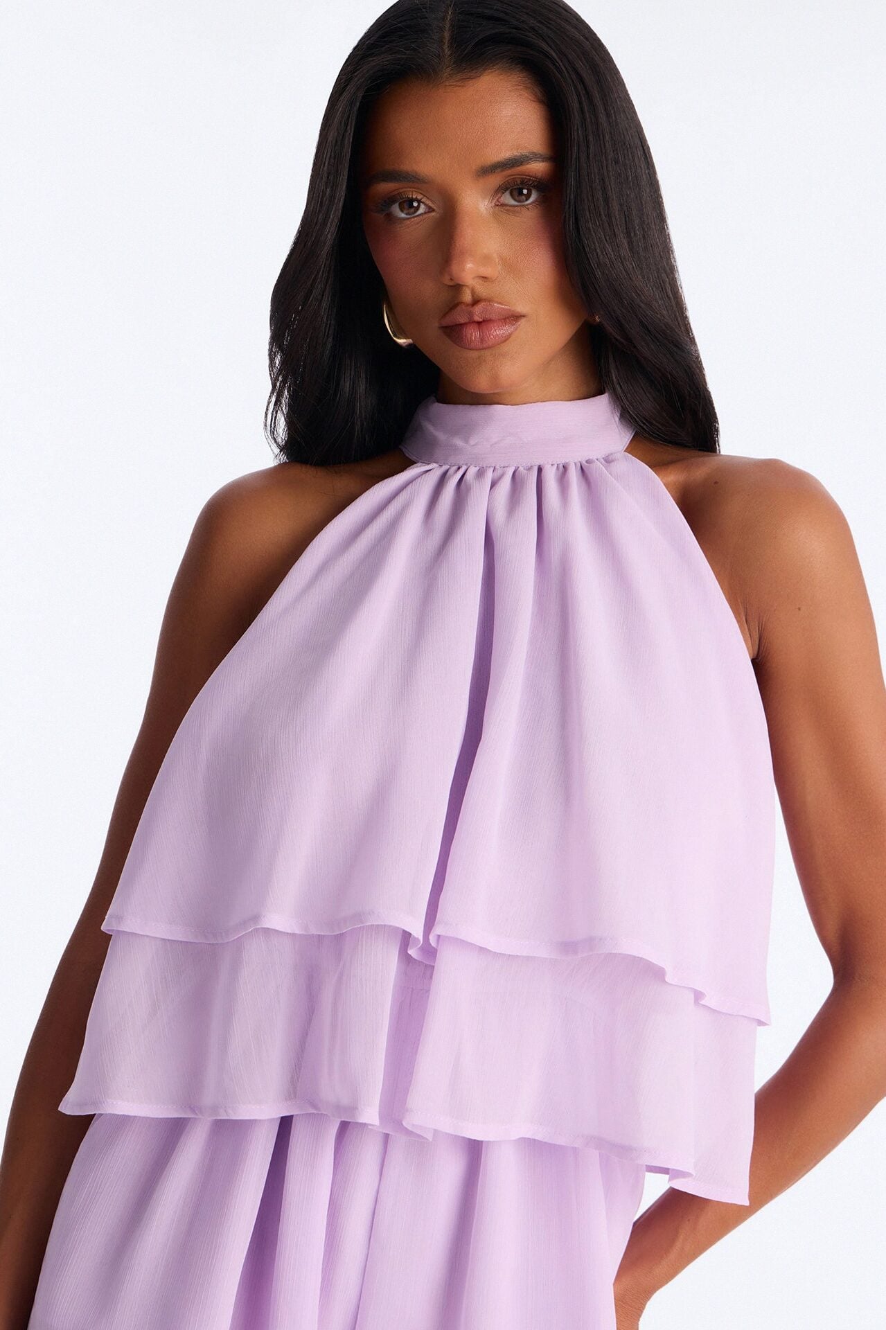 Josephine Chiffon Ruffle Romper - Lilac image 3