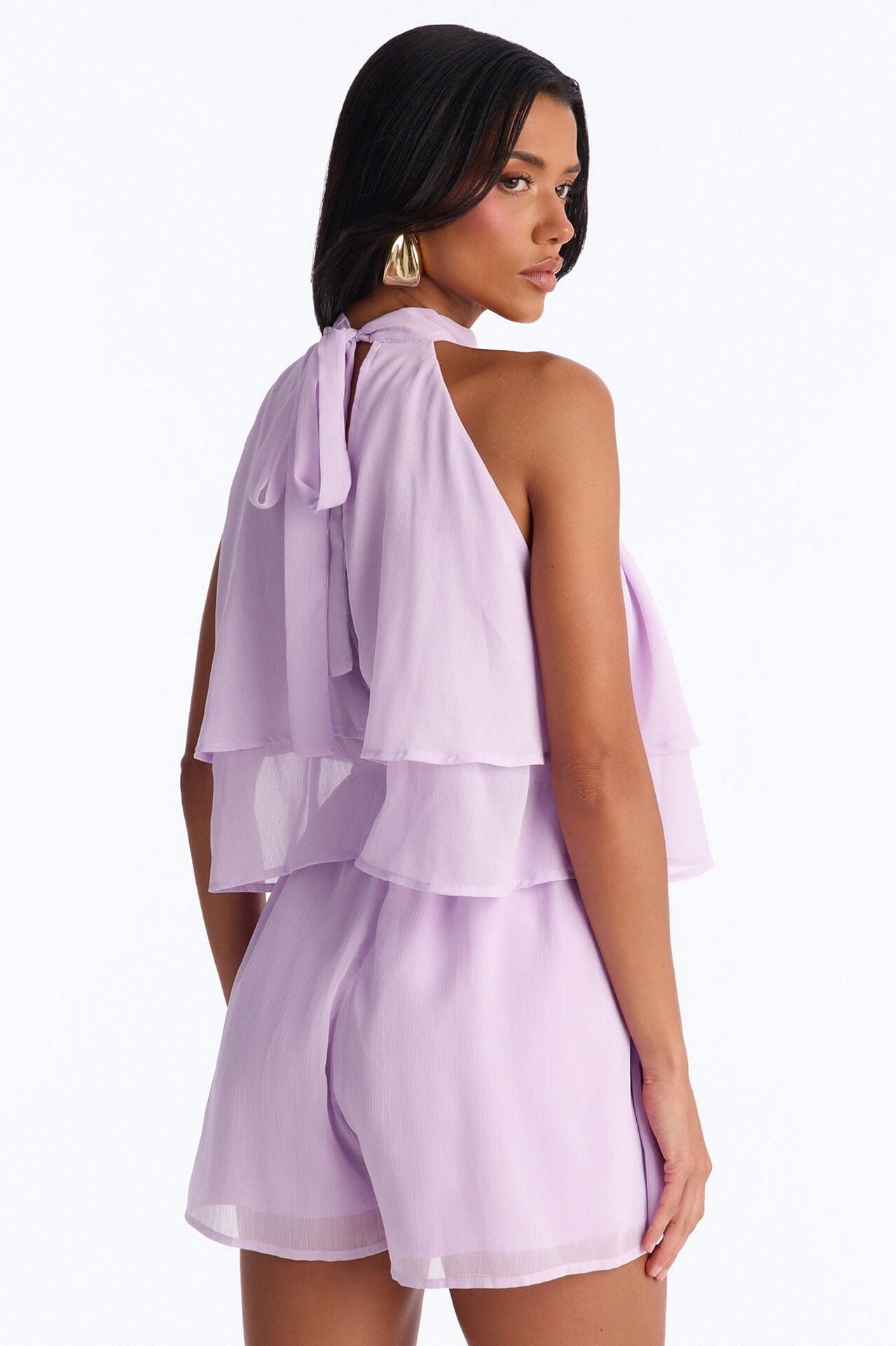 Josephine Chiffon Ruffle Romper - Lilac image 4
