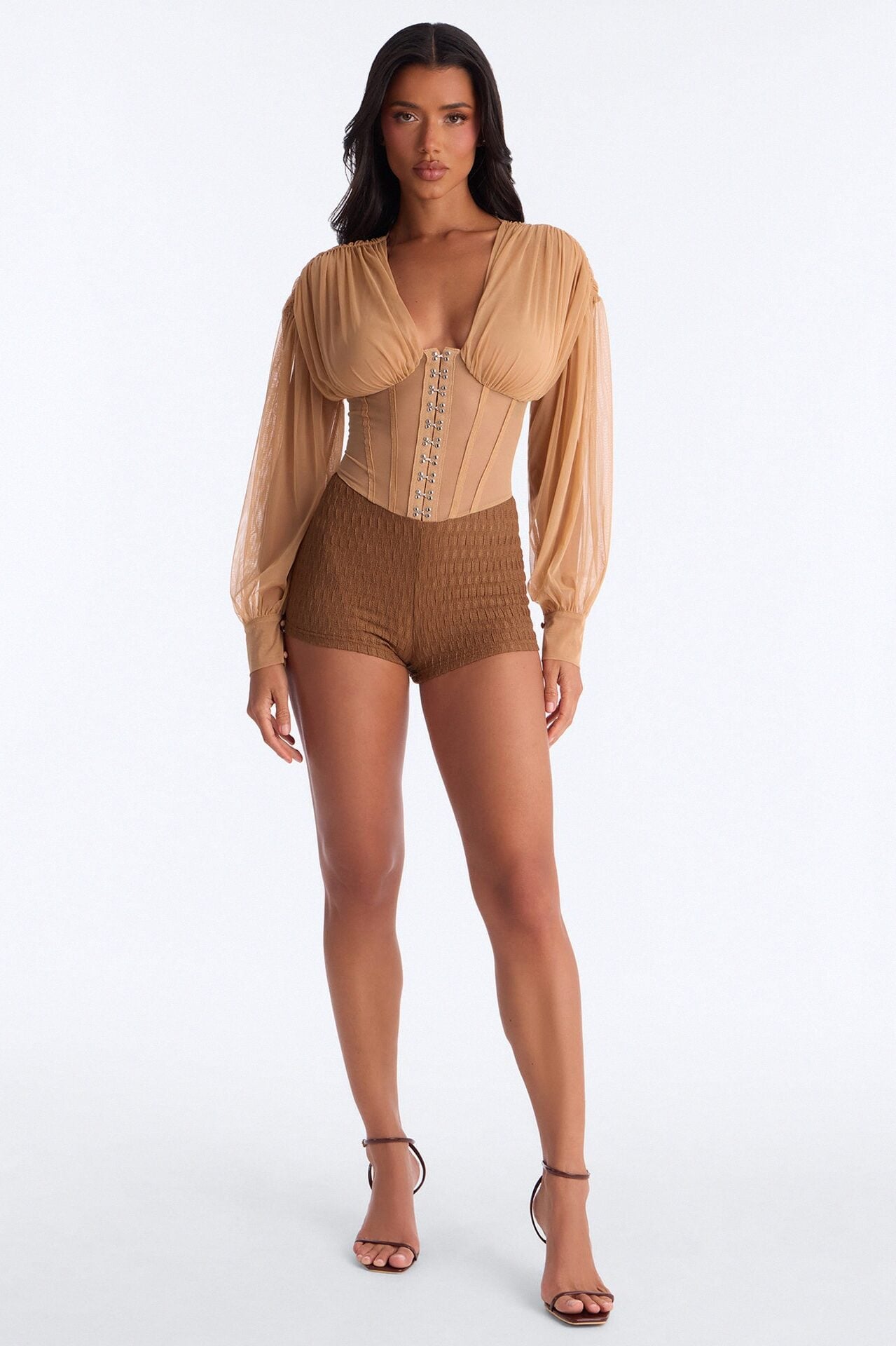 Flirt Factor Mesh Rompers - Brown image 2