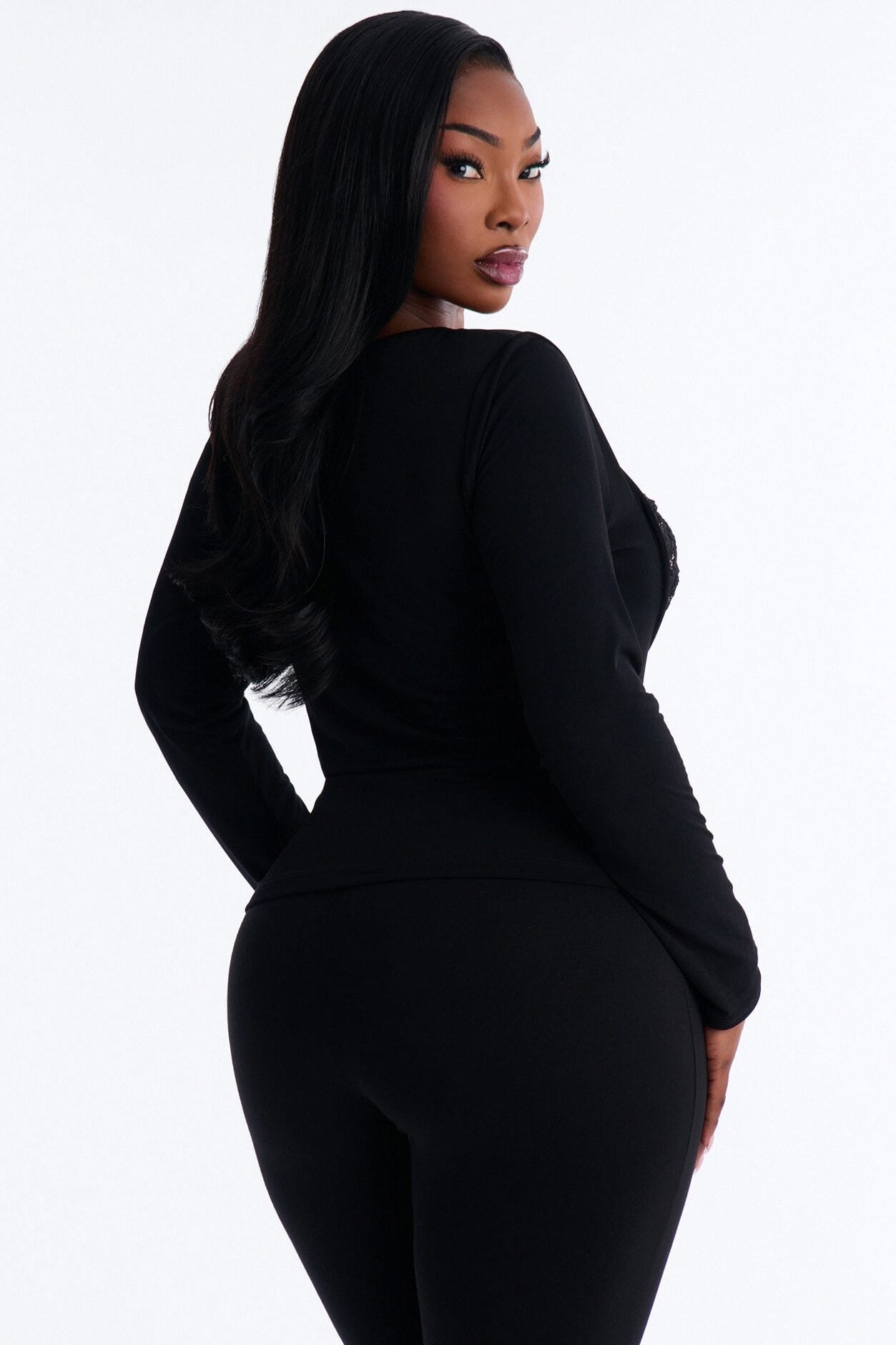 Sophie Lace Cut Out Long Sleeve Top - Black image 8