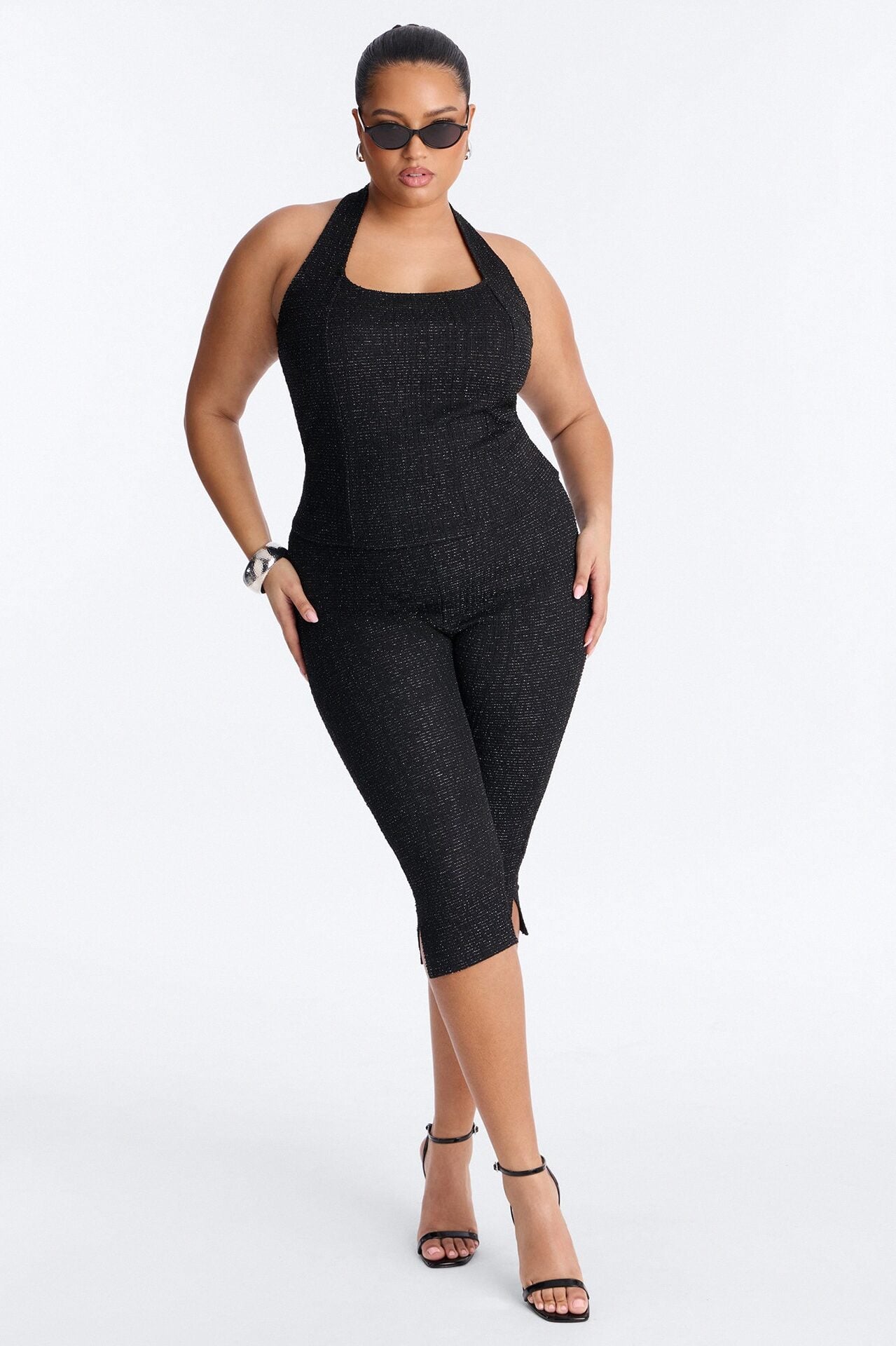 Keep My Promise Knit Tweed Capri Set - Black image 4
