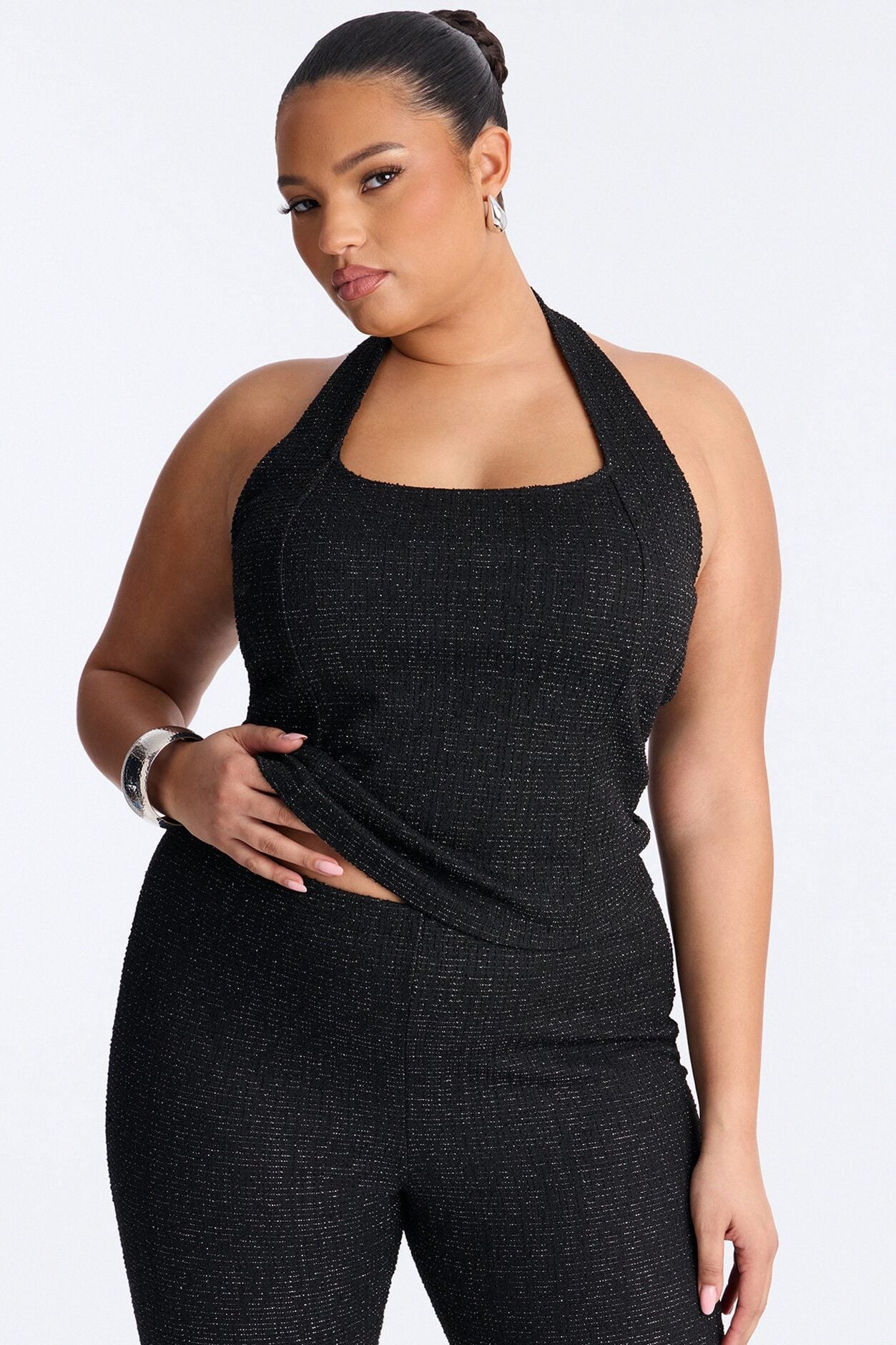 Keep My Promise Knit Tweed Capri Set - Black image 5