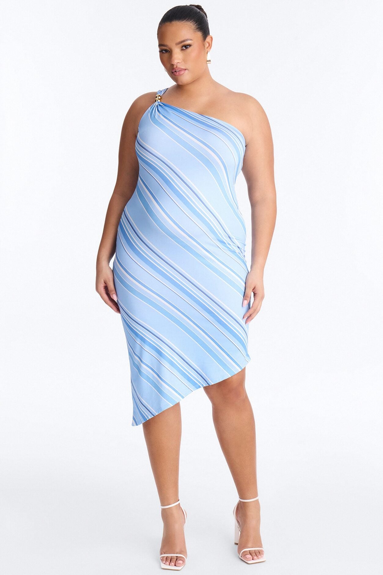Gracelyn Asymmetrical Striped Midi Dress - Blue image 4