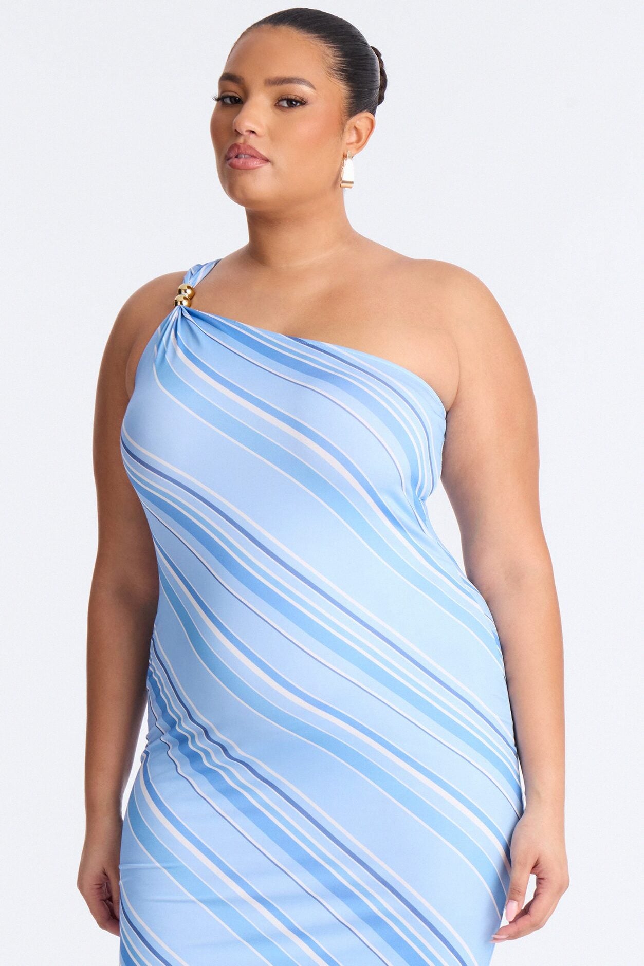 Gracelyn Asymmetrical Striped Midi Dress - Blue image 5