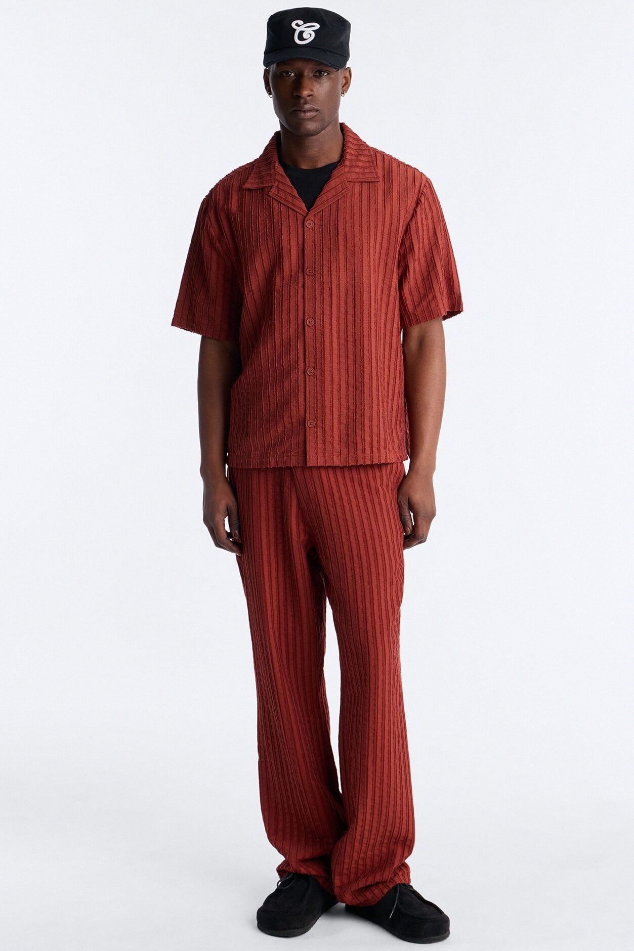Relaxed Aegean Pleat Cuban Collar Button Up - Rust image 2