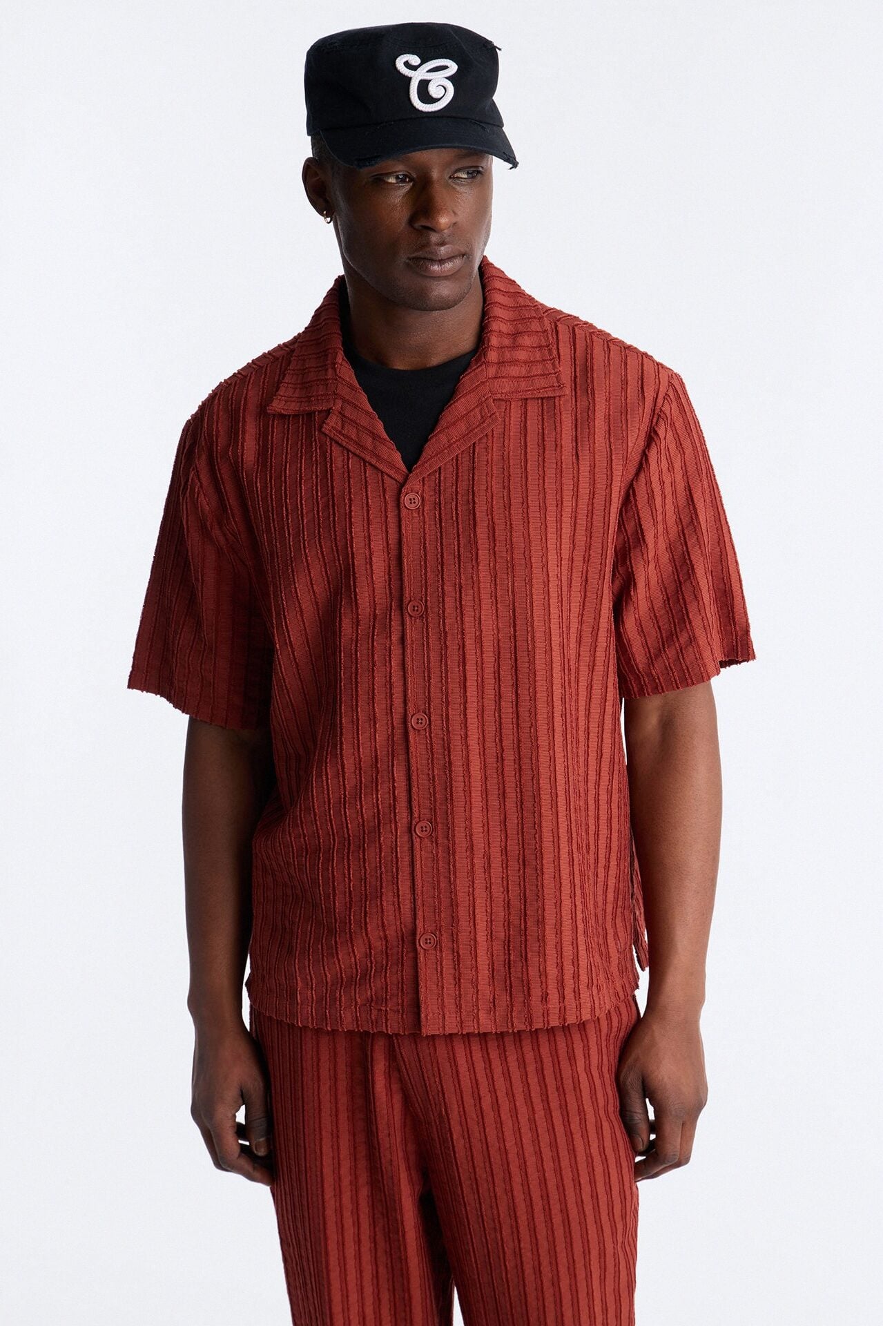 Relaxed Aegean Pleat Cuban Collar Button Up - Rust image 3