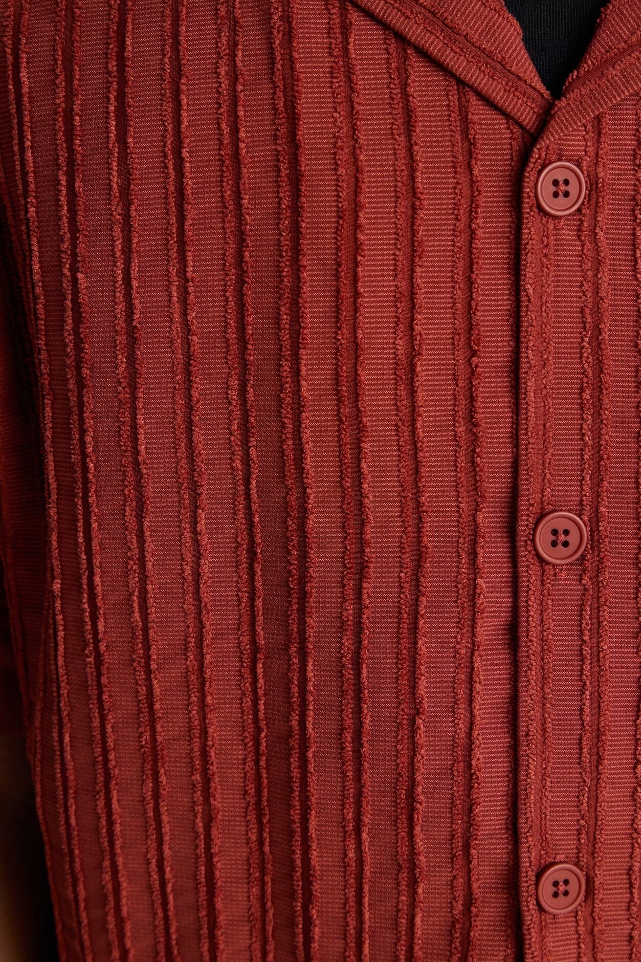 Relaxed Aegean Pleat Cuban Collar Button Up - Rust image 4