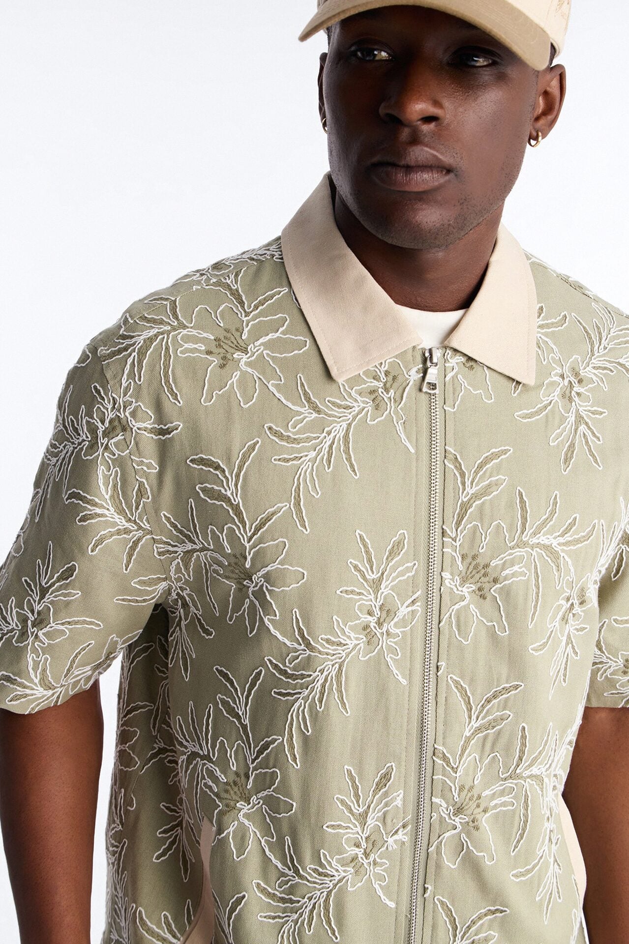 Relaxed Island Riot Embroidered Zip Shirt - Olive image 3