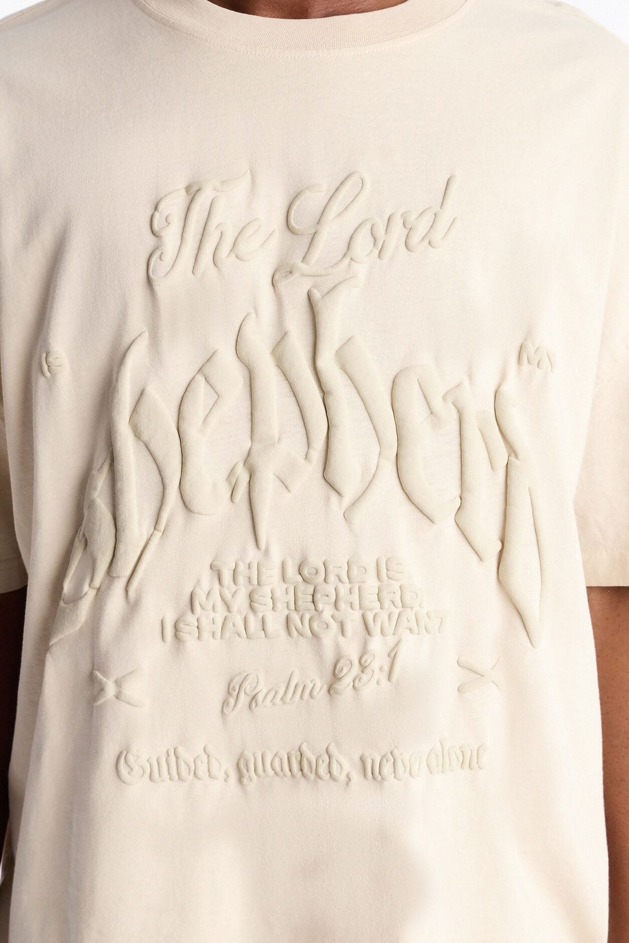 Psalms 23 Puff Print Oversized Short Sleeve Tee - Cream image 4