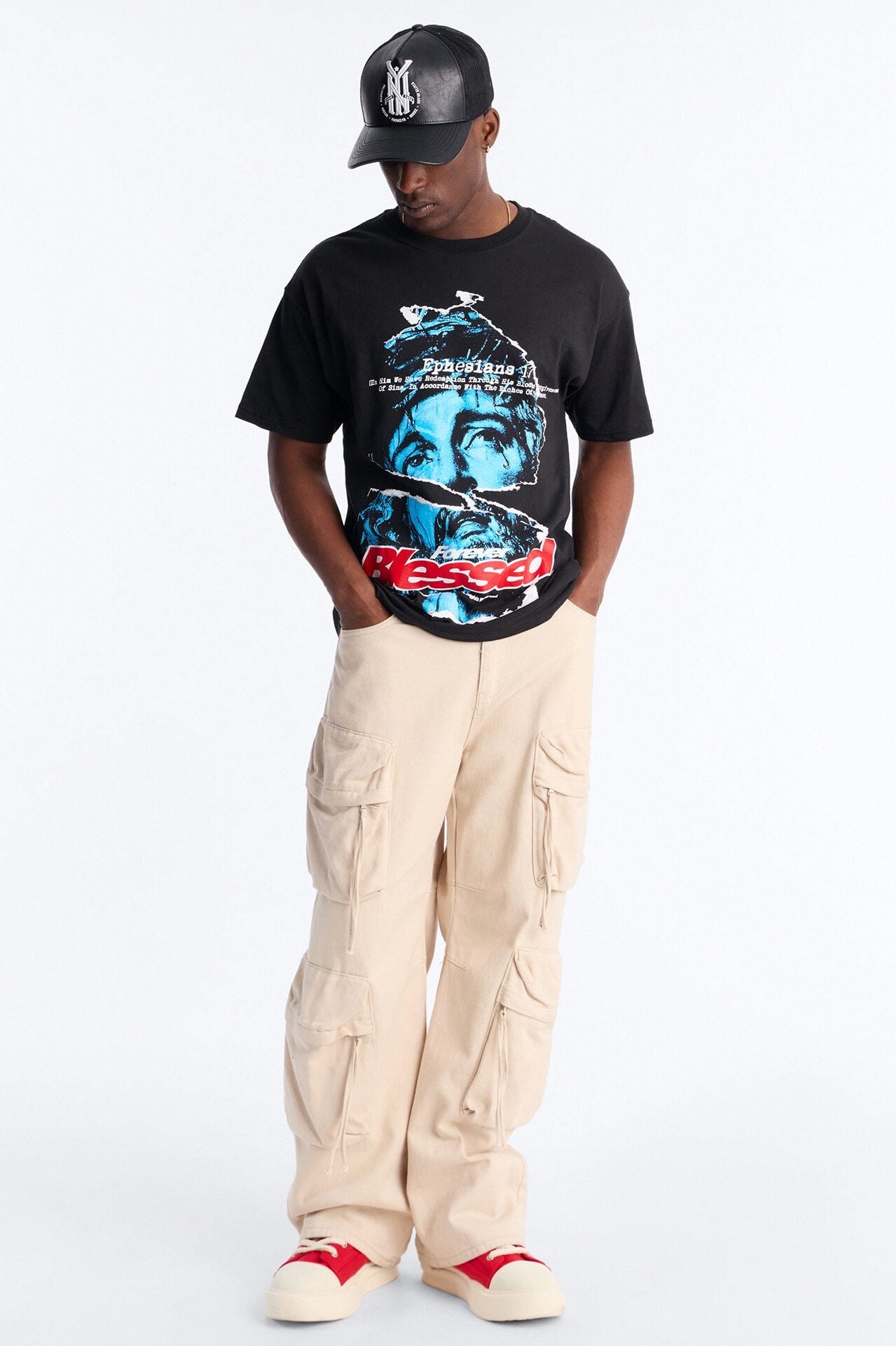 Never Stressed Forever Blessed Oversized Short Sleeve Tee - Black image 2