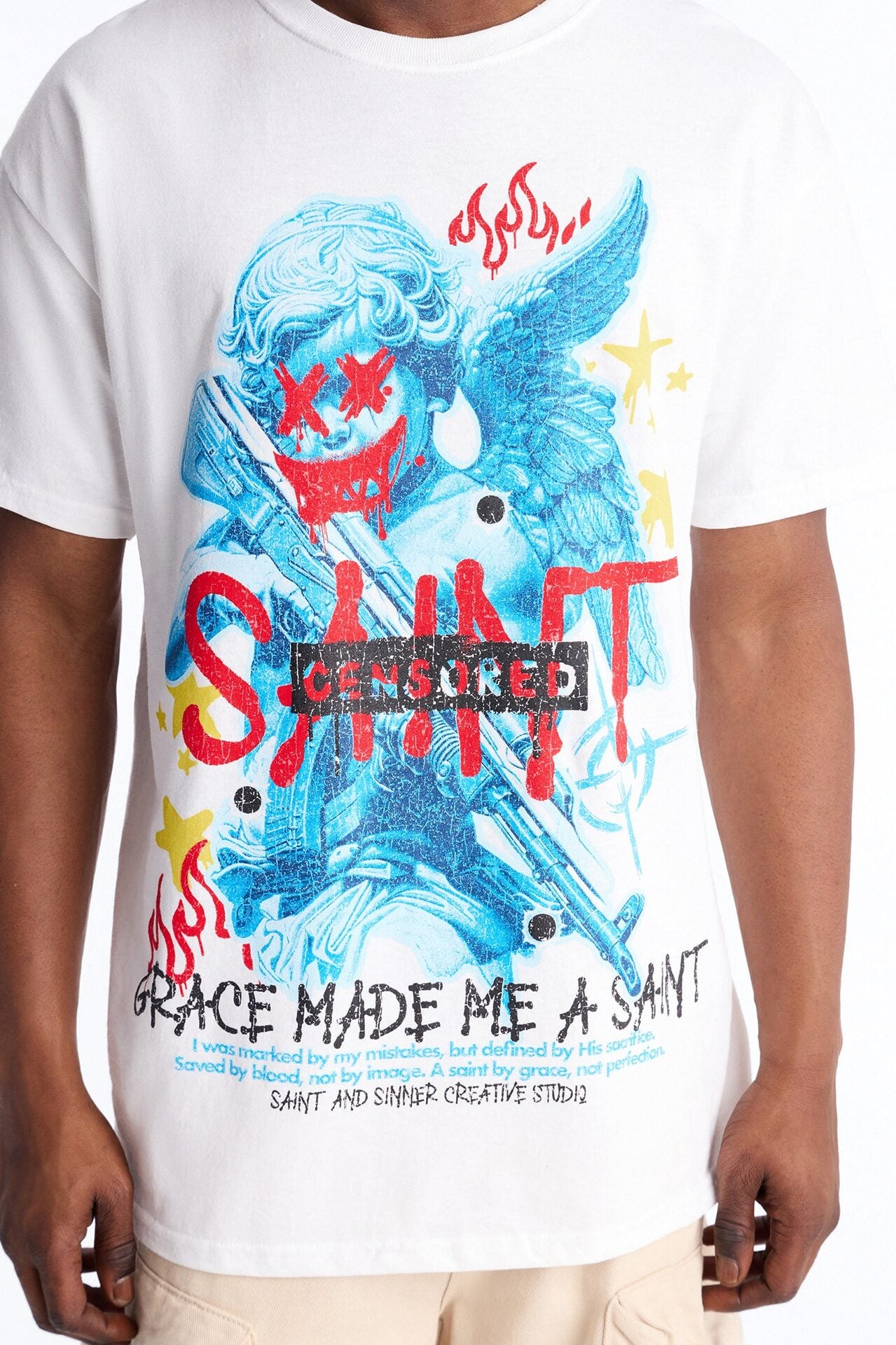 Grace Made Me A Saint Short Sleeve Tee - White image 3