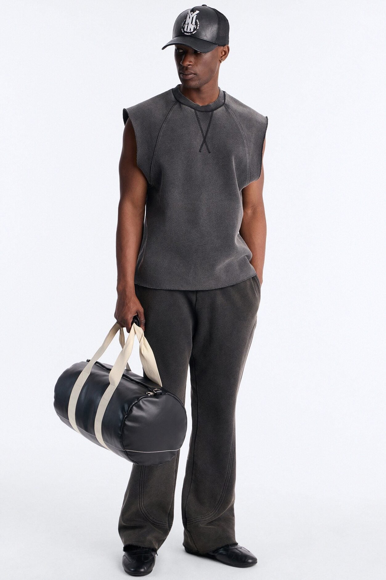 Washed Raw Edge Relaxed Muscle Tee - Black Wash image 2
