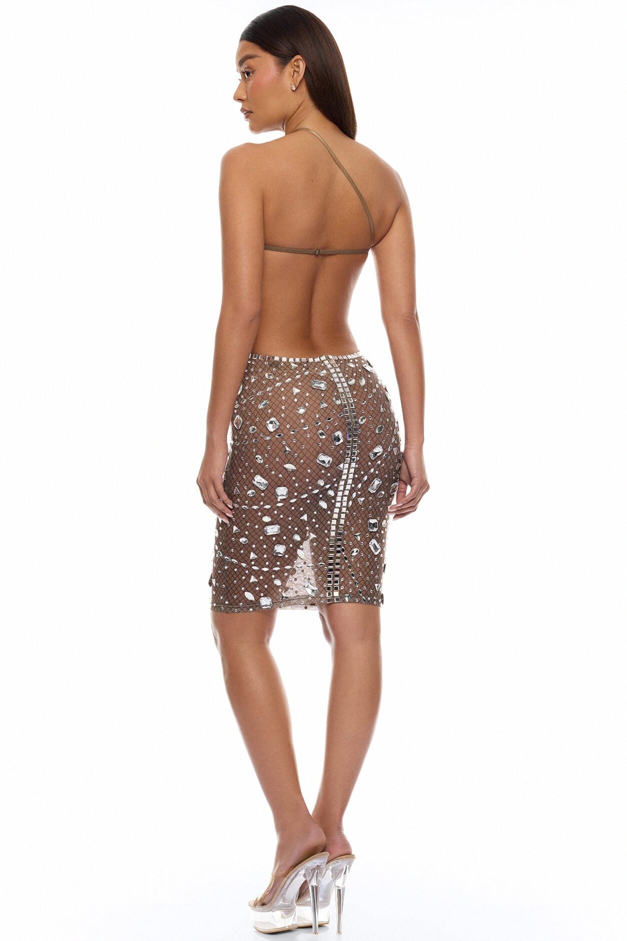 Maria Rhinestone Midi Dress - Nude/combo image 6