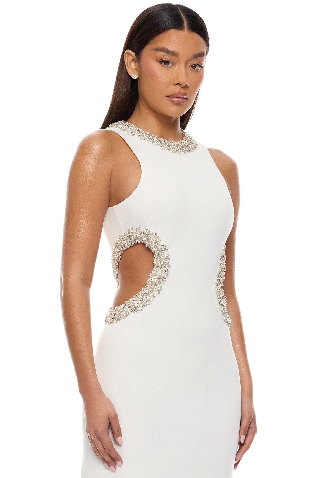 Kaylea Cut Out Rhinestone Maxi Dress - White image 2
