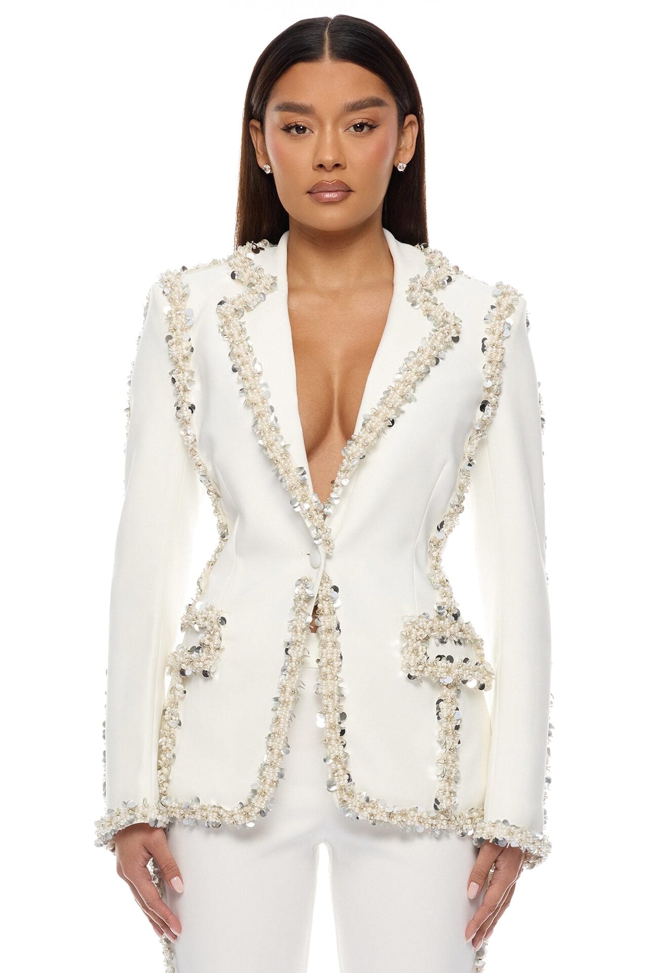 Dazzling Daze Embellished Pant Set - White image 2