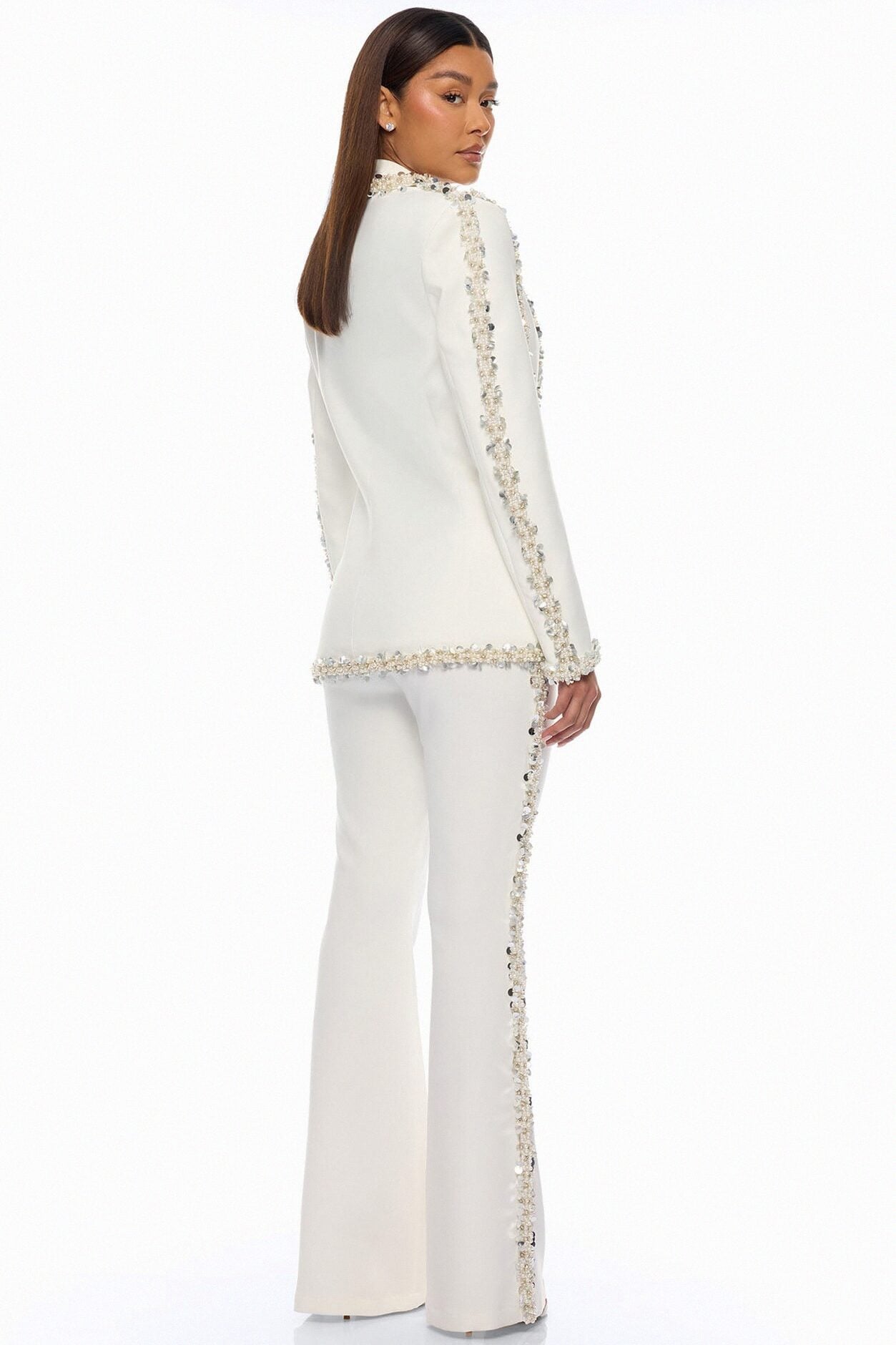Dazzling Daze Embellished Pant Set - White image 5