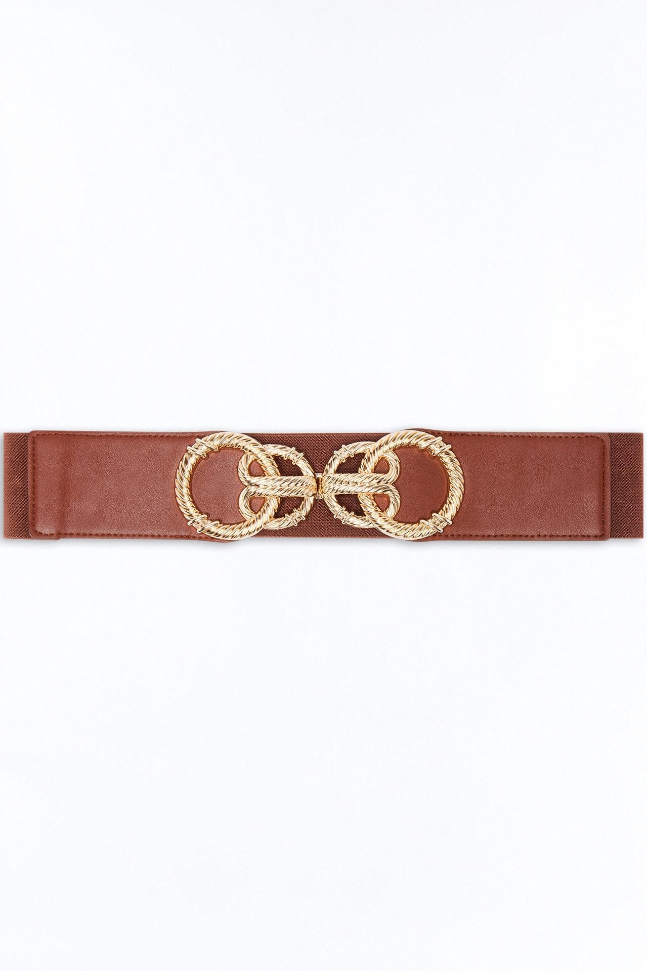 Rings And Rings Faux Leather Wide Stretch Belt - Cognac image 3