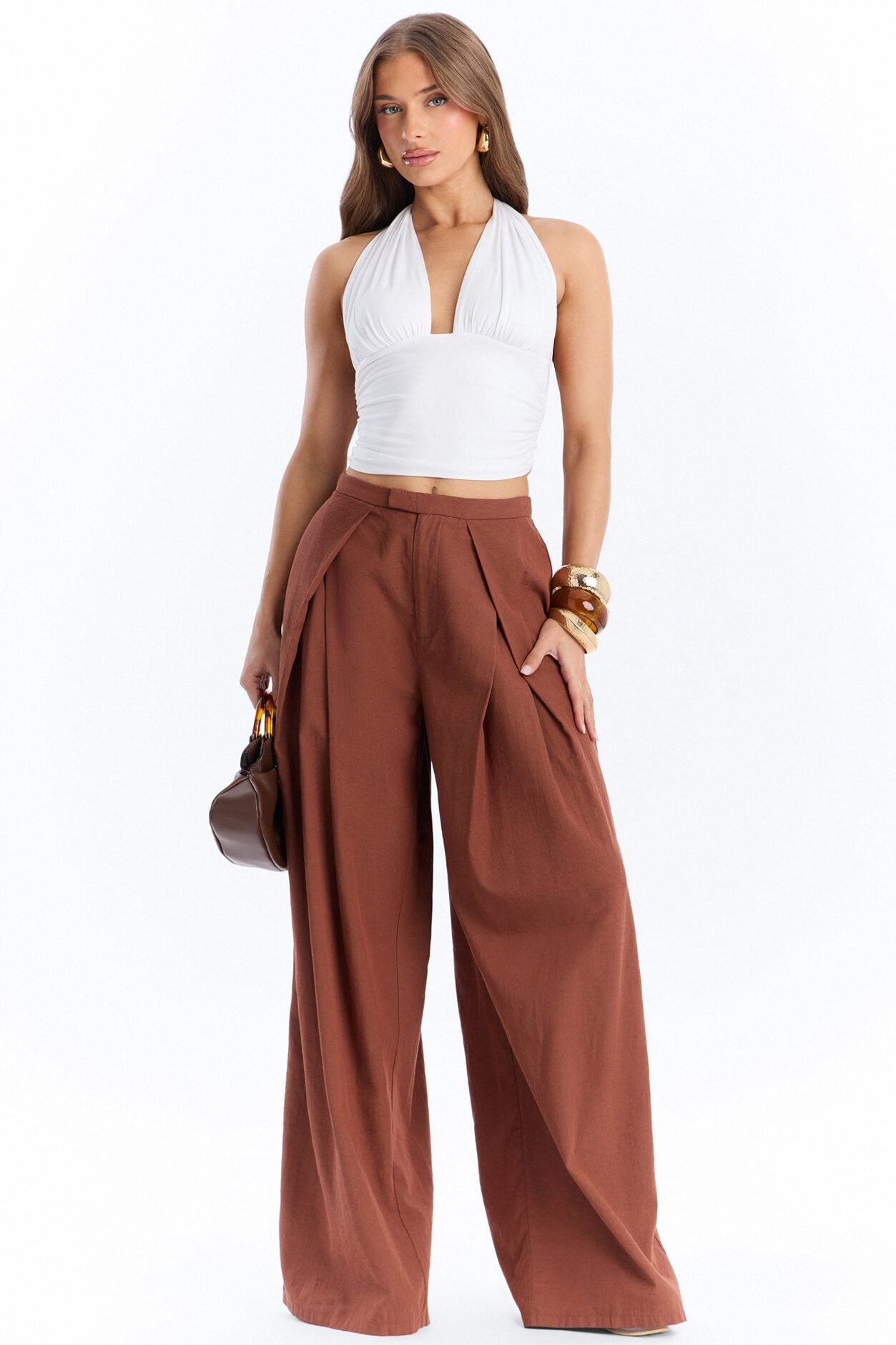 Side Attraction One Shoulder Ruched Top - White image 2